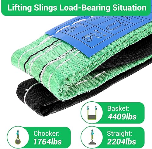 Miniatura 2 de Paquete de 6 correas de elevación verdes, correas de tela de poliéster, correas de elevación de 3.3 pies x 2 pulgadas, cesta recta de 4409 libras,