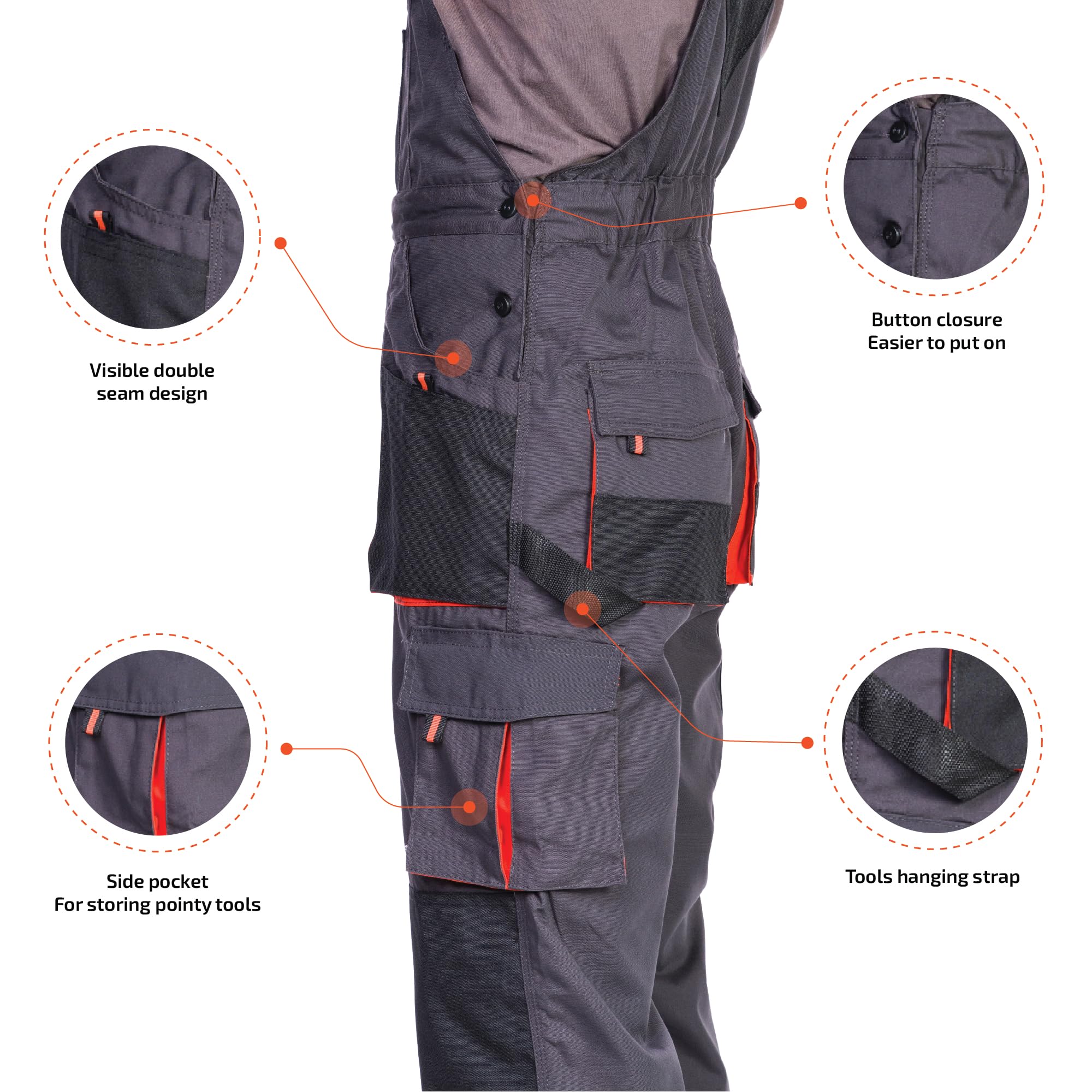MAZALAT work wear Pantalones de Trabajo para Hombre, Pantalon de Seguridad, Pantalones con Peto de Trabajo para Hombre, Ropa Hombre, Bolsillos Multiusos, S - 3XL, con Rodilleras Trabajo