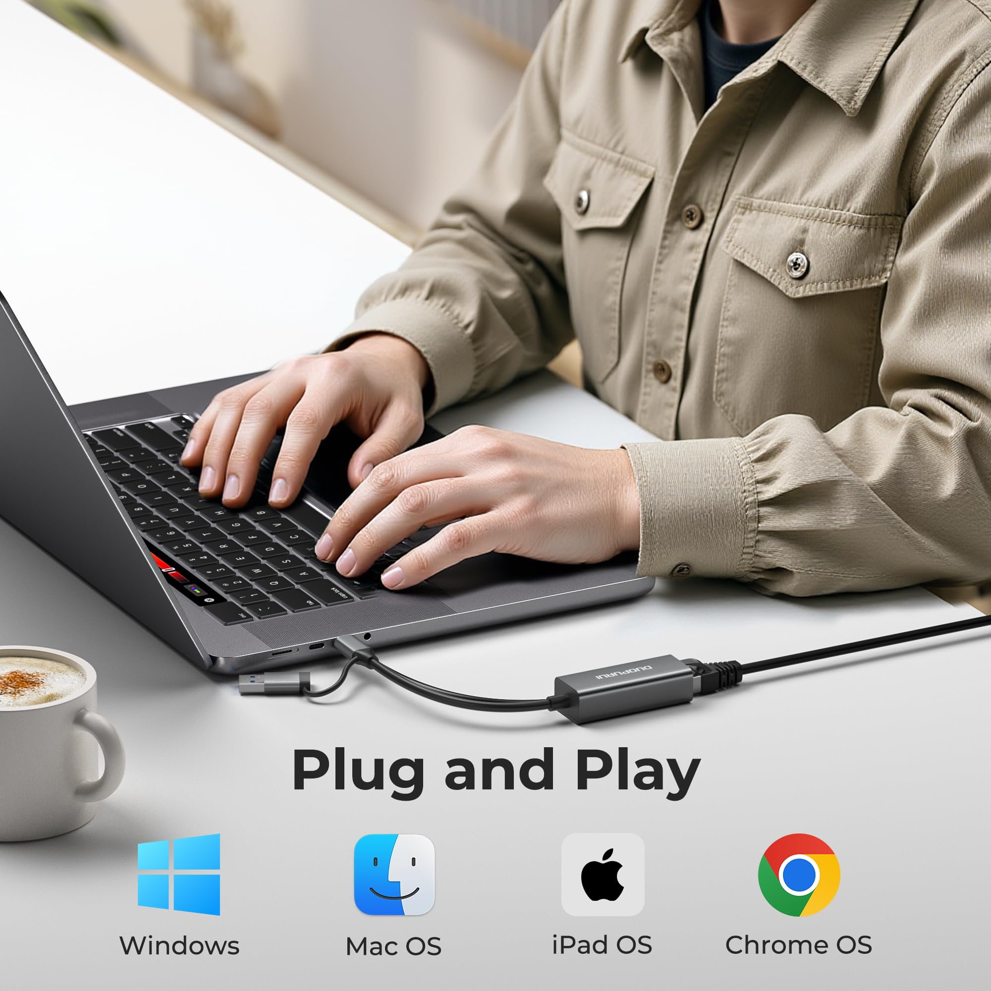 Adaptateur USB vers Ethernet, adaptateur réseau LAN USB C vers RJ45 1 Gigabit, boîtier en aluminium, adaptateur Ethernet pour ordinateur portable, MacBook Pro/Air, Surface Pro, iPad, XPS