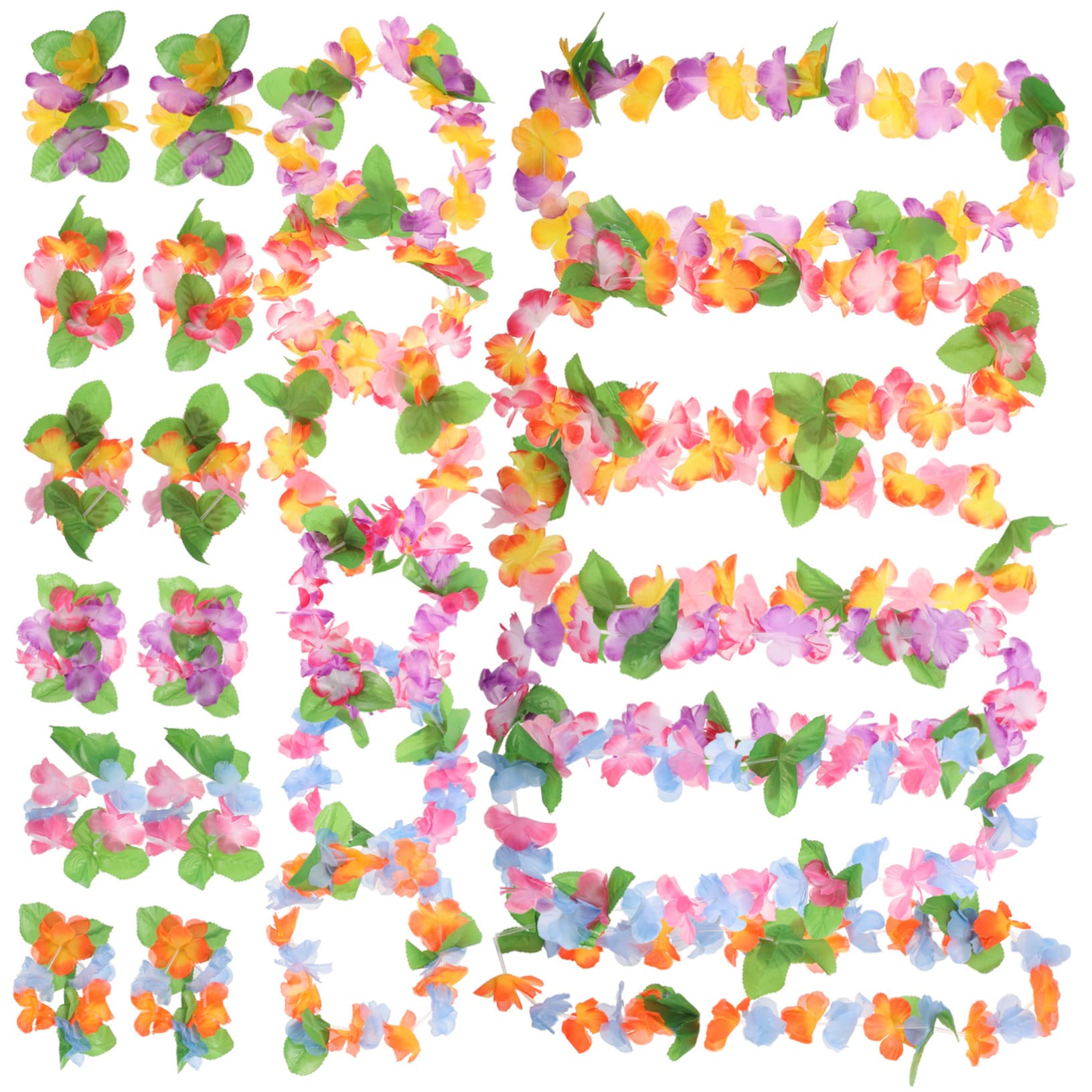 Amosfun 3juegos Conjunto De Guirnaldas Hawaianas Collar De Flores Diadema y Pulseras Para Fiestas Bodas y Luau Colores Vibrantes