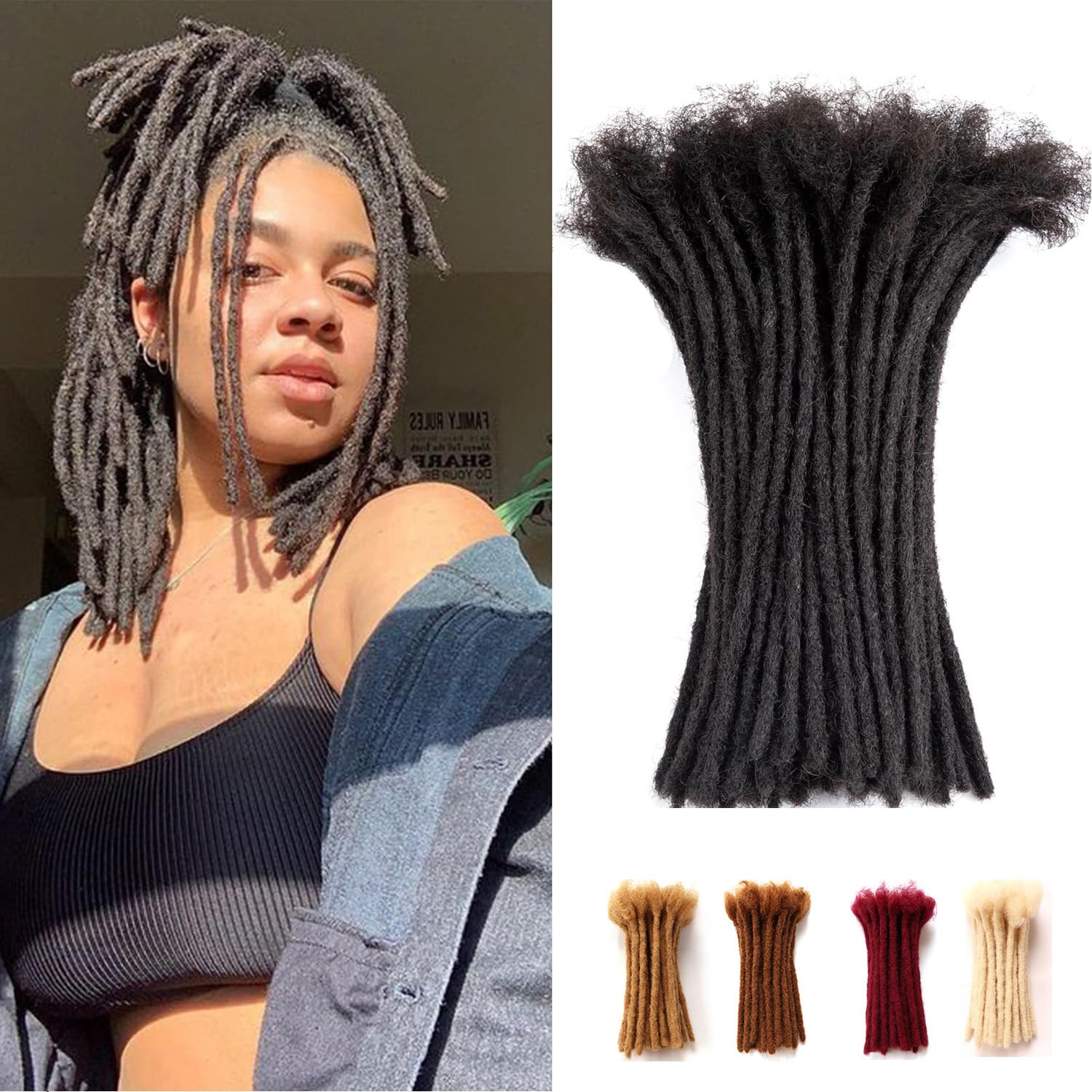 Dreadlock Extensions Human Hair Extensions for Braiding 0.8cm Afro Kinkyhair for Braiding Black Hair Extensions Dreadlocks Extensions (1B-0.6cm