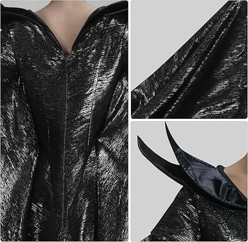 Miniatura 6 de FOTOLARE Bata de cosplay de hada de reina para mujer, vestido negro de elfo, disfraz de bruja oscura, disfraz de hechicera de Halloween