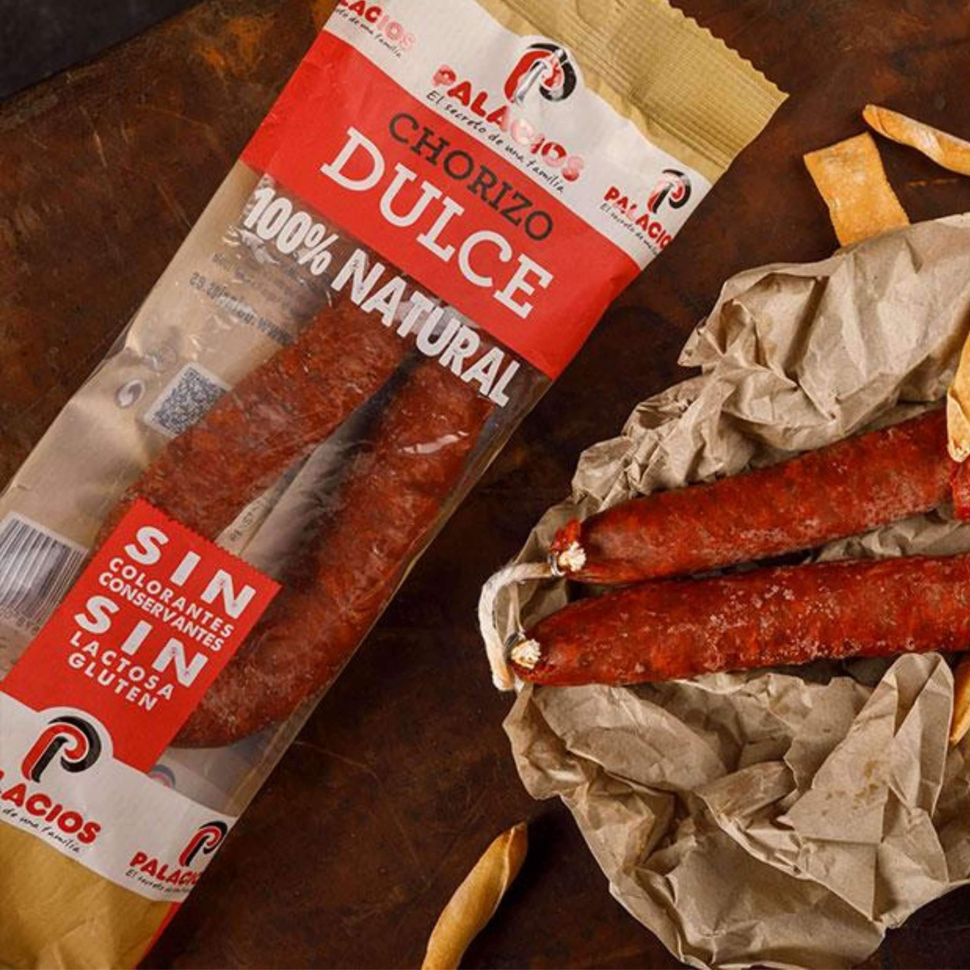 Chorizo Palacios Dulce Extra -Peso Aproximado 300 gramos Unidad - Chorizo Riojano - Sin Gluten Sin Lactosa (Lote 2 Chorizos Dulces)