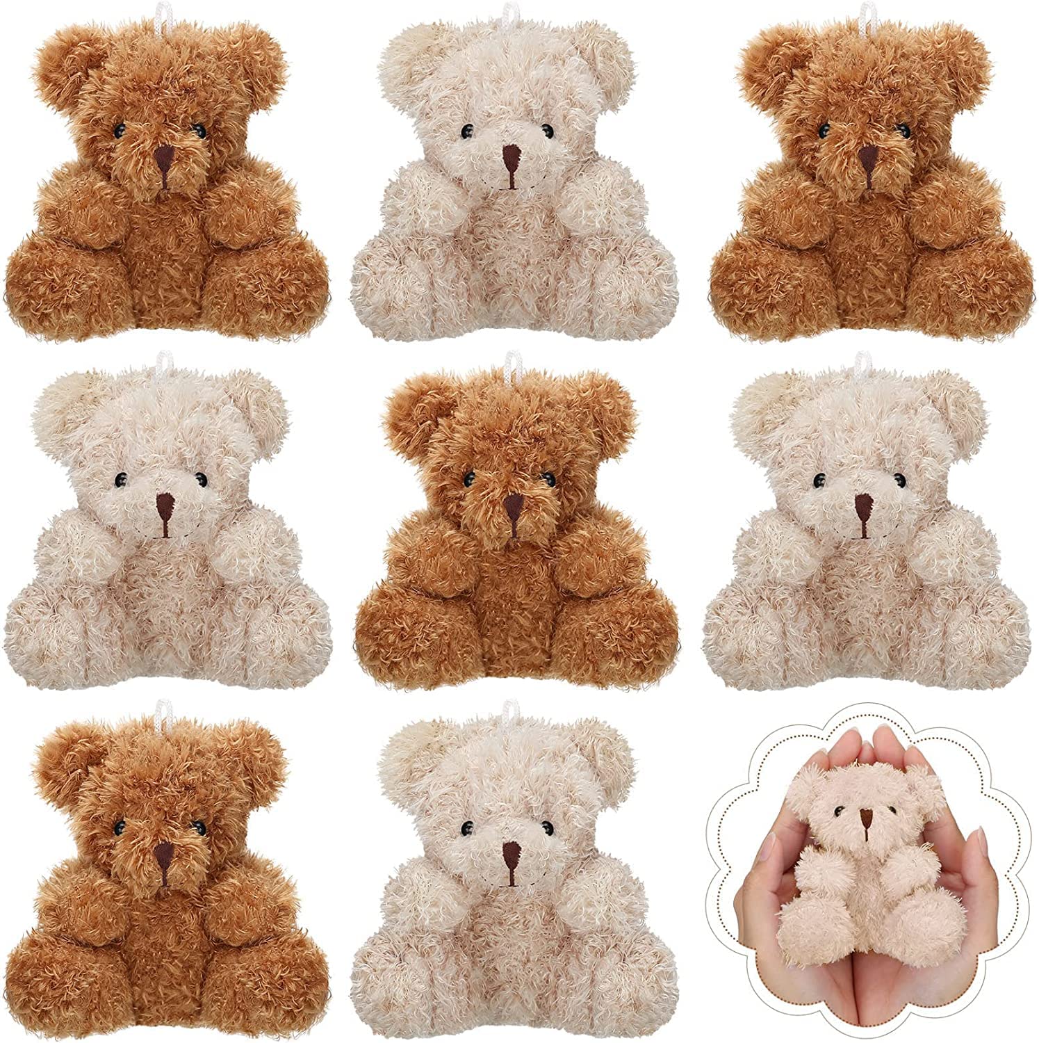 Sunscreen 8 Pcs Plush Teddy Bear Pendant, Mini Plush Animal Soft Bear Doll Toys, Easy to Hang, Mini and Cute, for Keychain Bag DIY Decorations, Gift Box Filled Party Decorations, Brown and Apricot