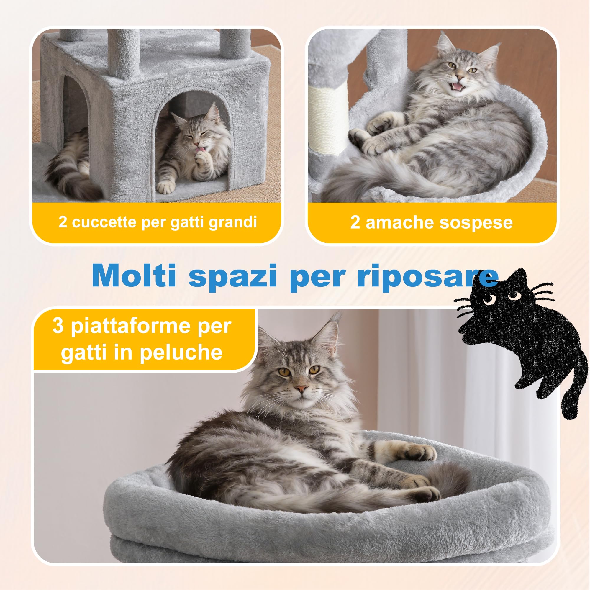 Hey-brother Tiragraffi per Gatti, con 3 Piattaforme, 2 Cucce, MPJ84W