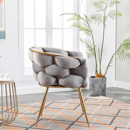 Miniatura 13 de Kakotito Silla de lujo hecha a mano con patas doradas, moderno sillón de terciopelo para sala de estar y dormitorio, Silla de Acento (beige)