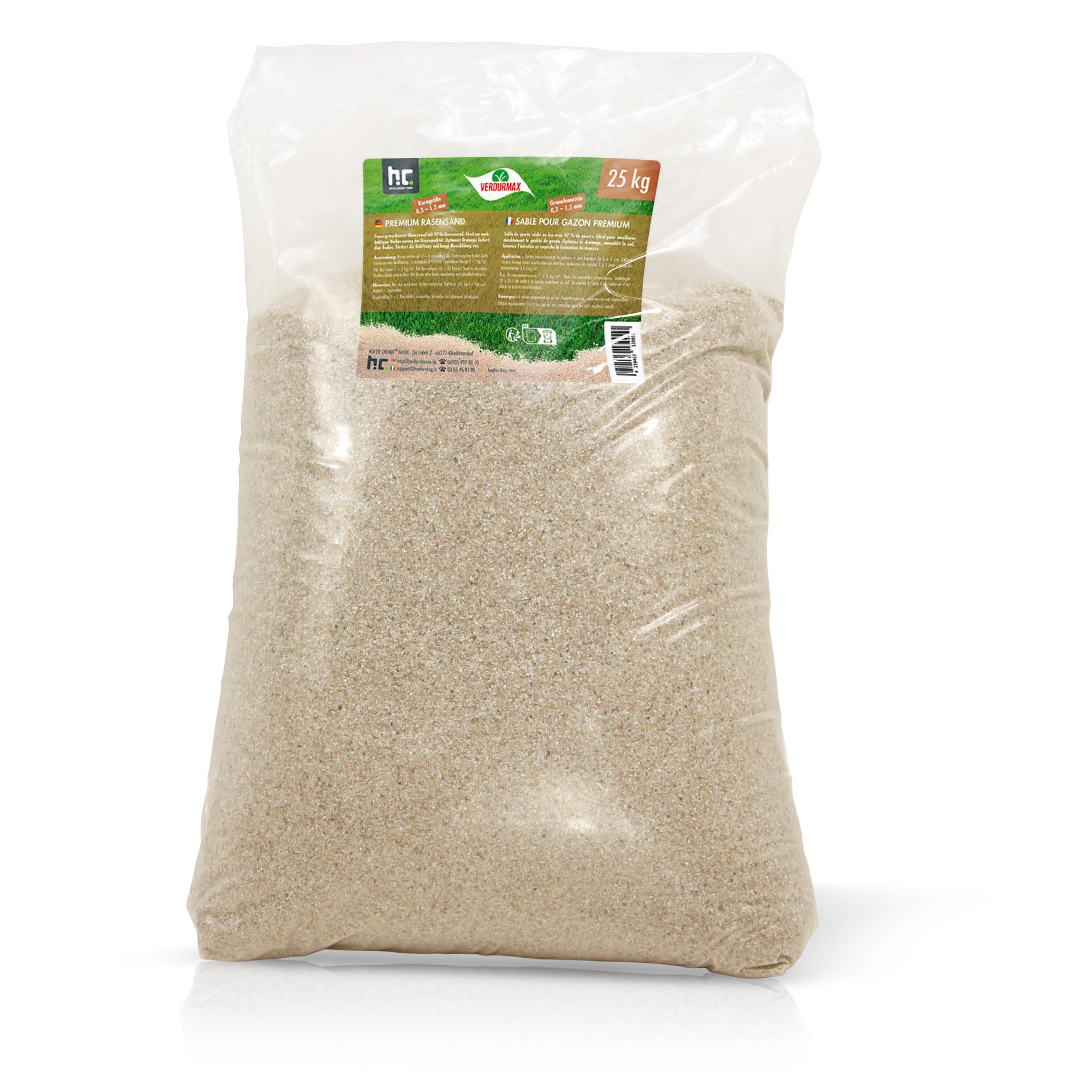 Sable pour Gazon 25 kg 0,3–1,5 mm – Sable de Quartz Séché au Feu Pureté 97% – Drainage, Aération et Top-Dressing Pelouse