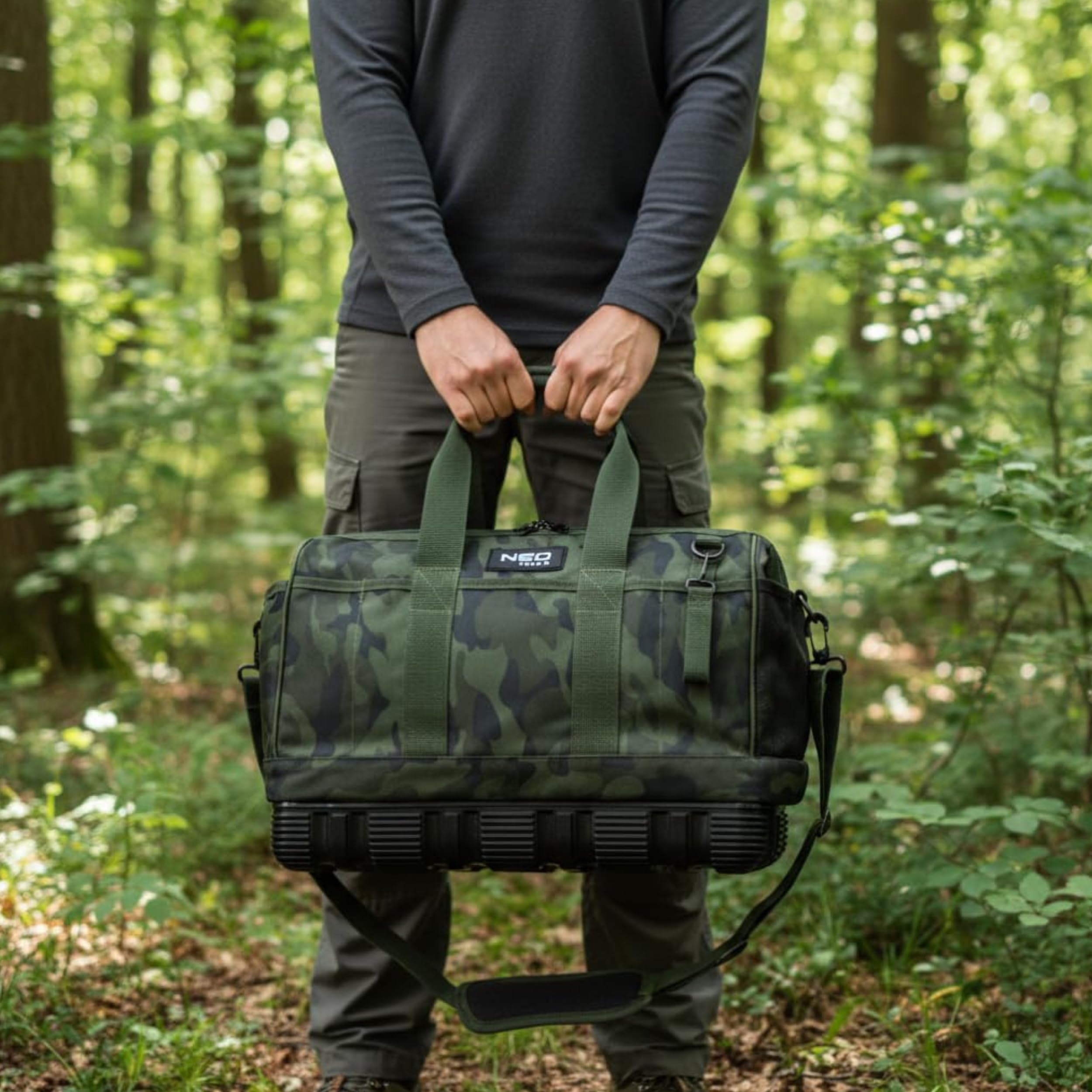 Neo Tools Mallette à outils CAMO (vide) pour artisans professionnels, camouflage, 40 x 22 x 33 cm, 100% nylon 600D, fond étanche, bandoulière réglable