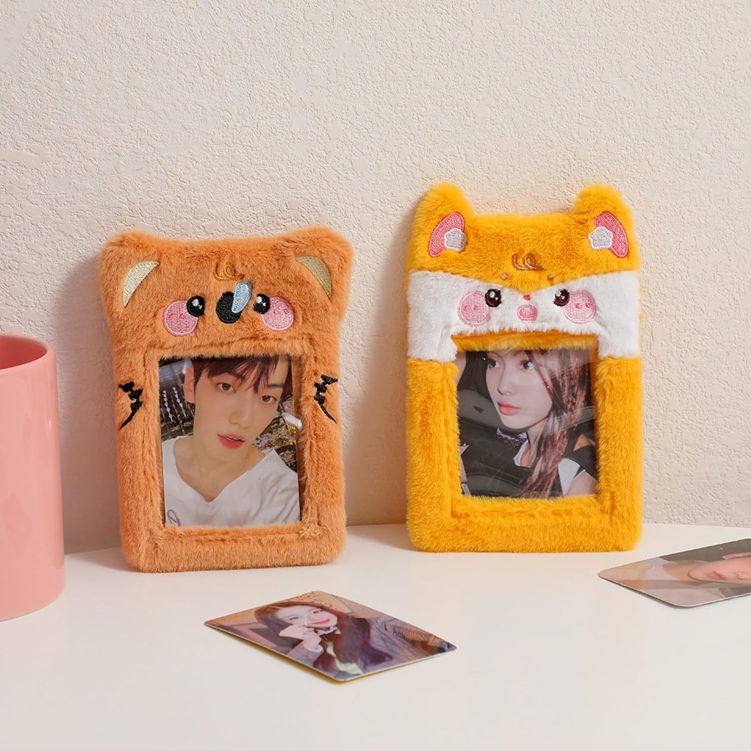 ZGMYC Cute Plush Kpop Photocard Holder with Keychain, Cartoon Bear Bunny Pig Photo Sleeve Card Holder Protector