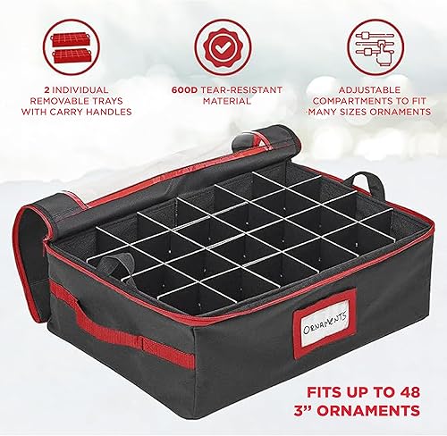 Miniatura 6 de HOLDN' STORAGE Caja de almacenamiento para adornos de Navidad debajo de la cama con divisores, conveniente y duradero, 2 bandejas extraíbles