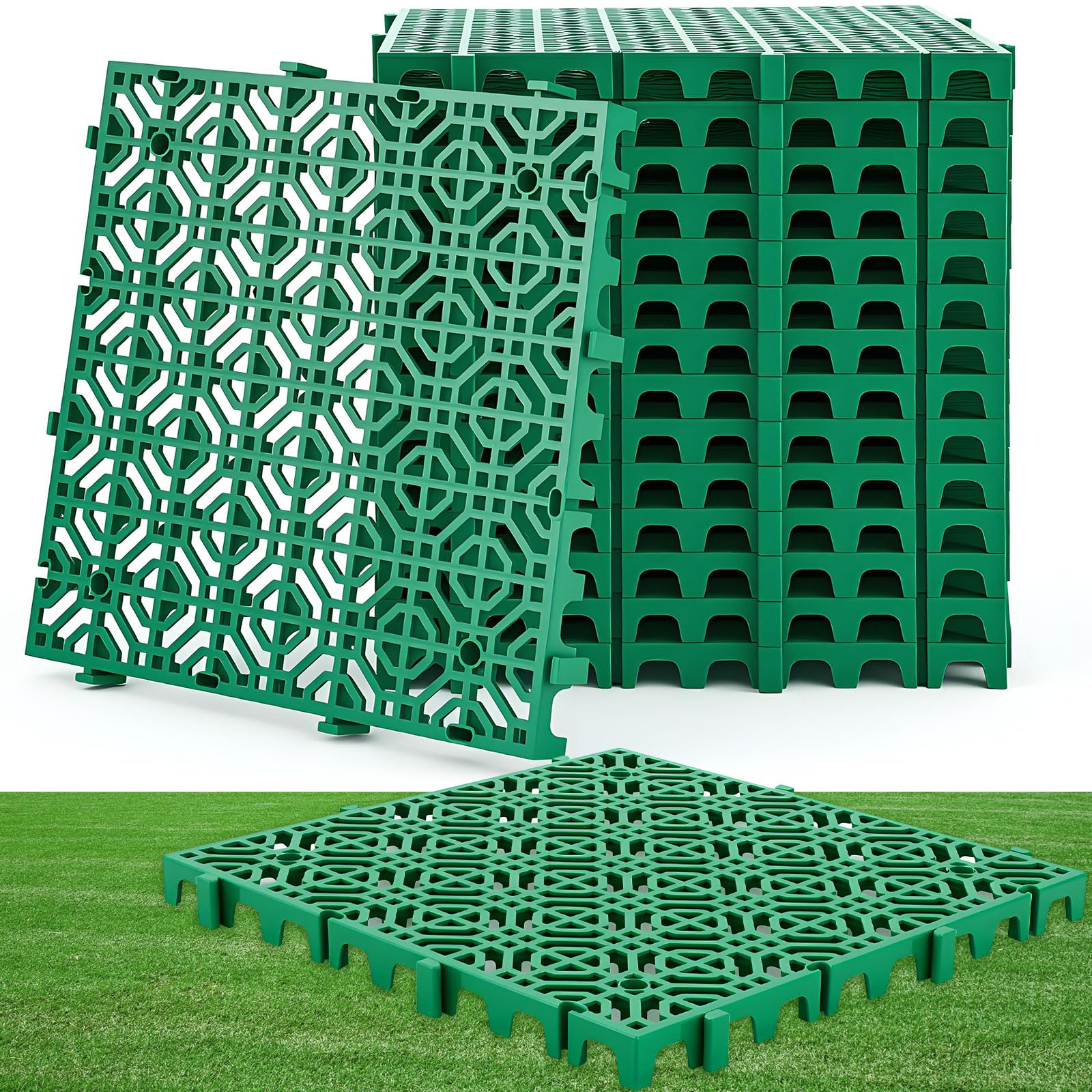 15 Pcs Ground Protection Mats, Green Interlocking 15.7 x 15.7 in