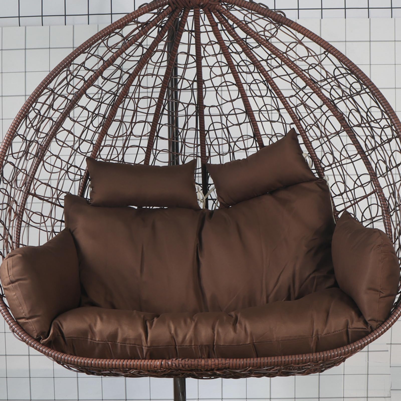 GTYMTTX Hanging Double Swing Cushion Egg Chair Cushion with Headrest and Armrests, Removable and Washable(Color:brown)