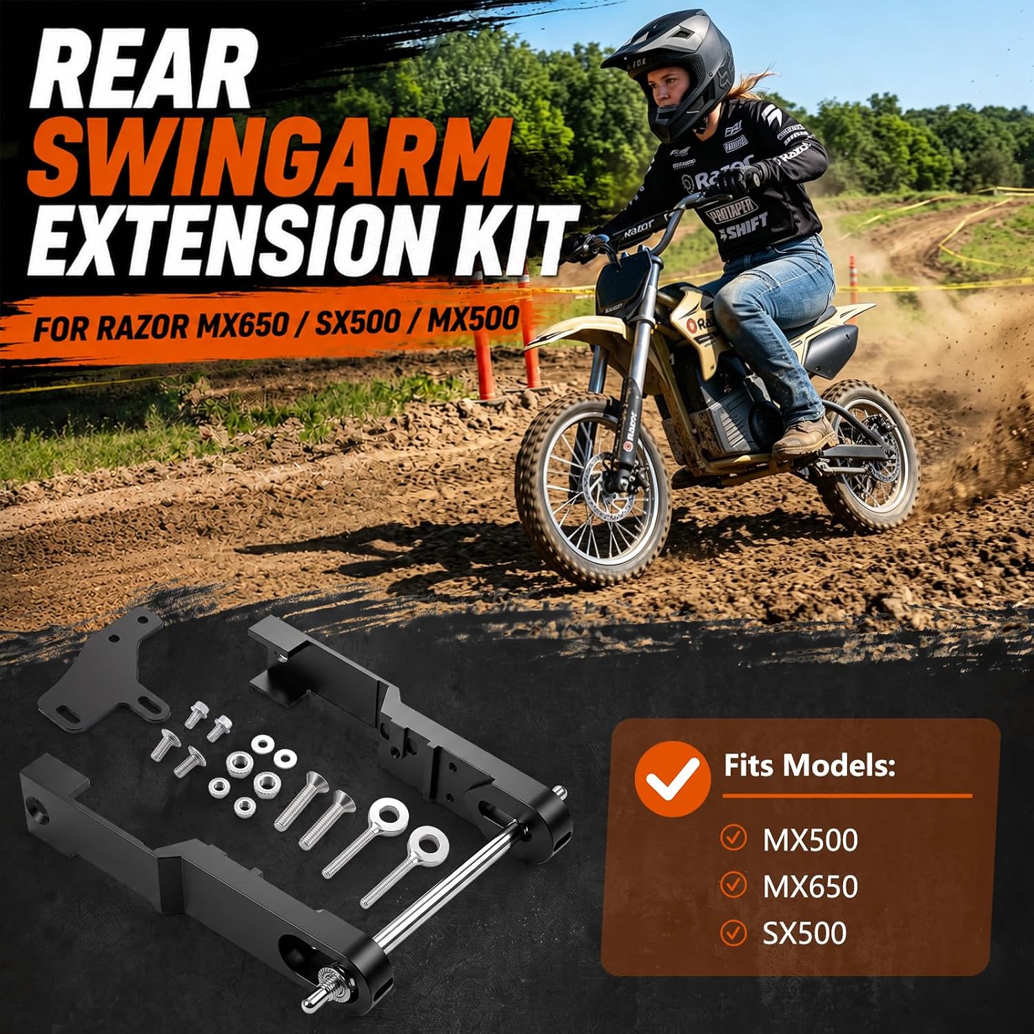 Outus Black Swingarm Extension Kit for Popular Mini Dirt Bikes image 4