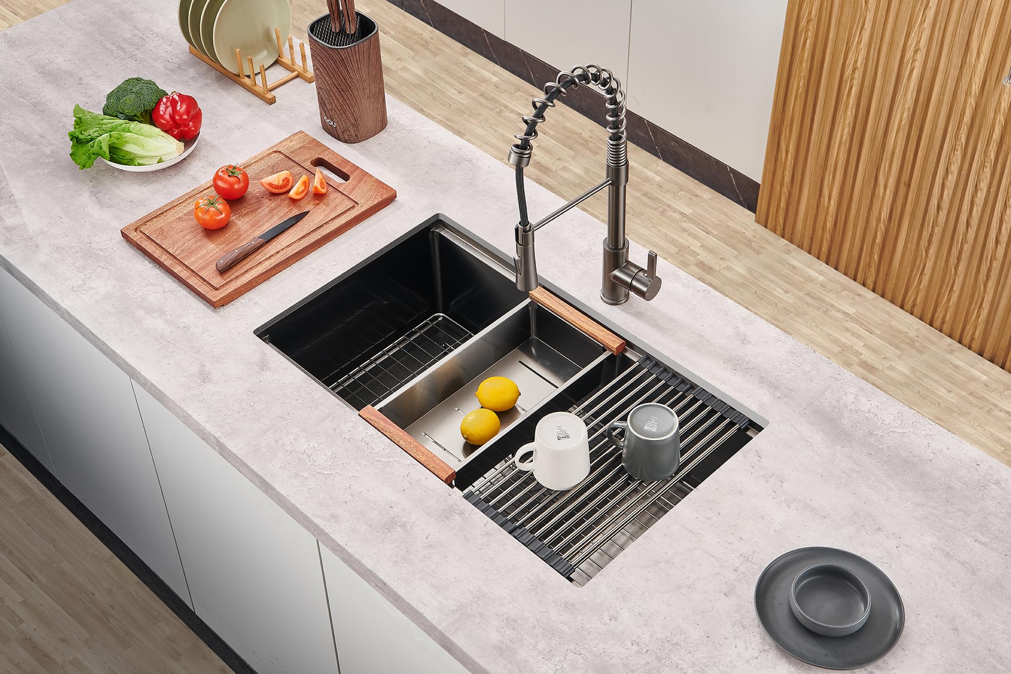 Gaomasck Arbeitsplatzspüle 81,3 Cm – Edelstahl, 16 Gauge, Mit Schienen Für Schneidebrett, Unterbau-Spüle