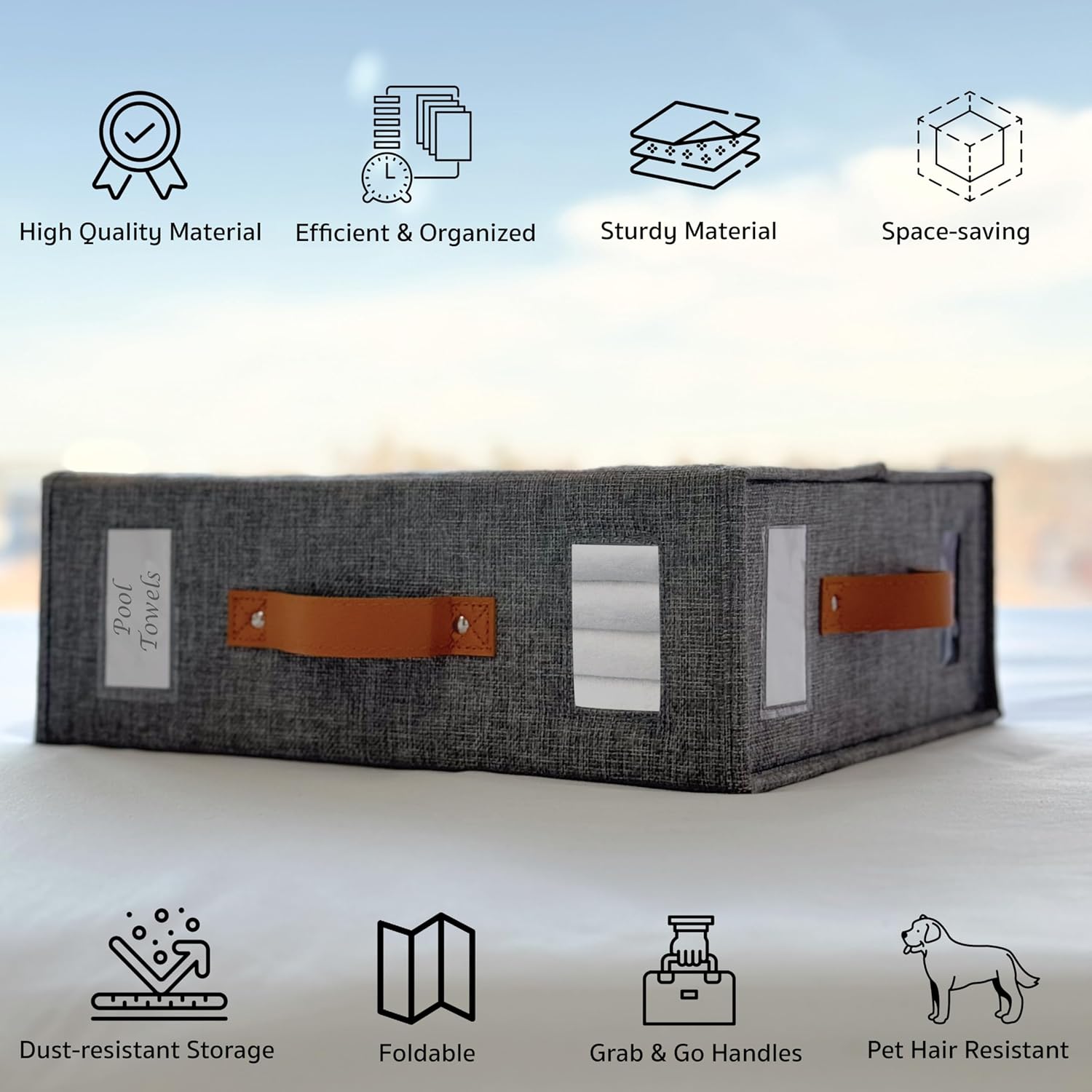 2-Pack Set Bed Sheet Organizer – Premium Linen Storage with PU Leather Handles & Dual Labels | Fits King/Queen Sheets | Closet, Underbed & Shelf Use | Closet Organizers and Storage (Gray)