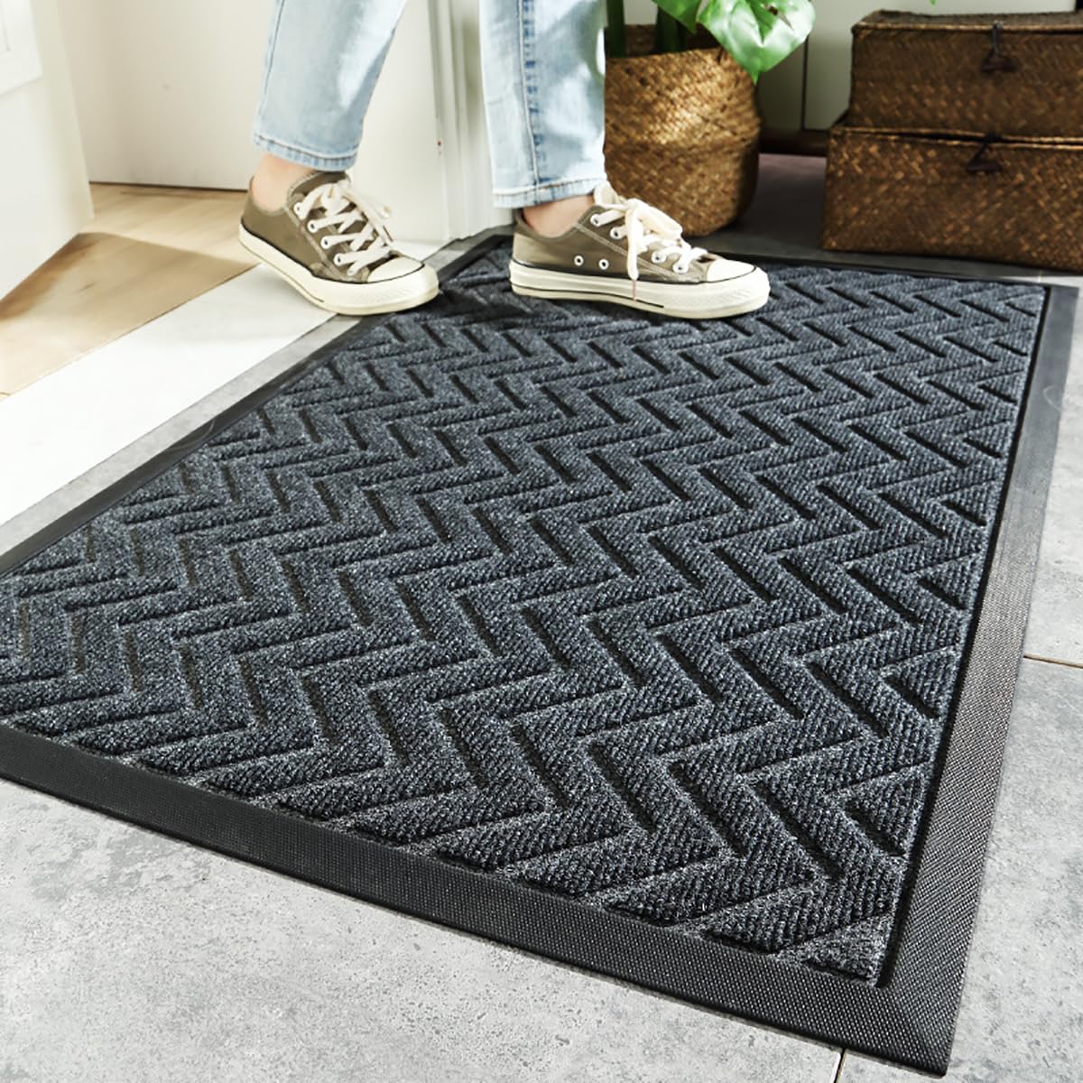 Universal Door Mat, Durable Non-Slip Rubber Floor Mats, Capture Dirt & Easy to Clean, Indoor/Outdoor Striped Rugs for Entryway, Patio, Courtyard, High Flow Area,H,45 * 75cm