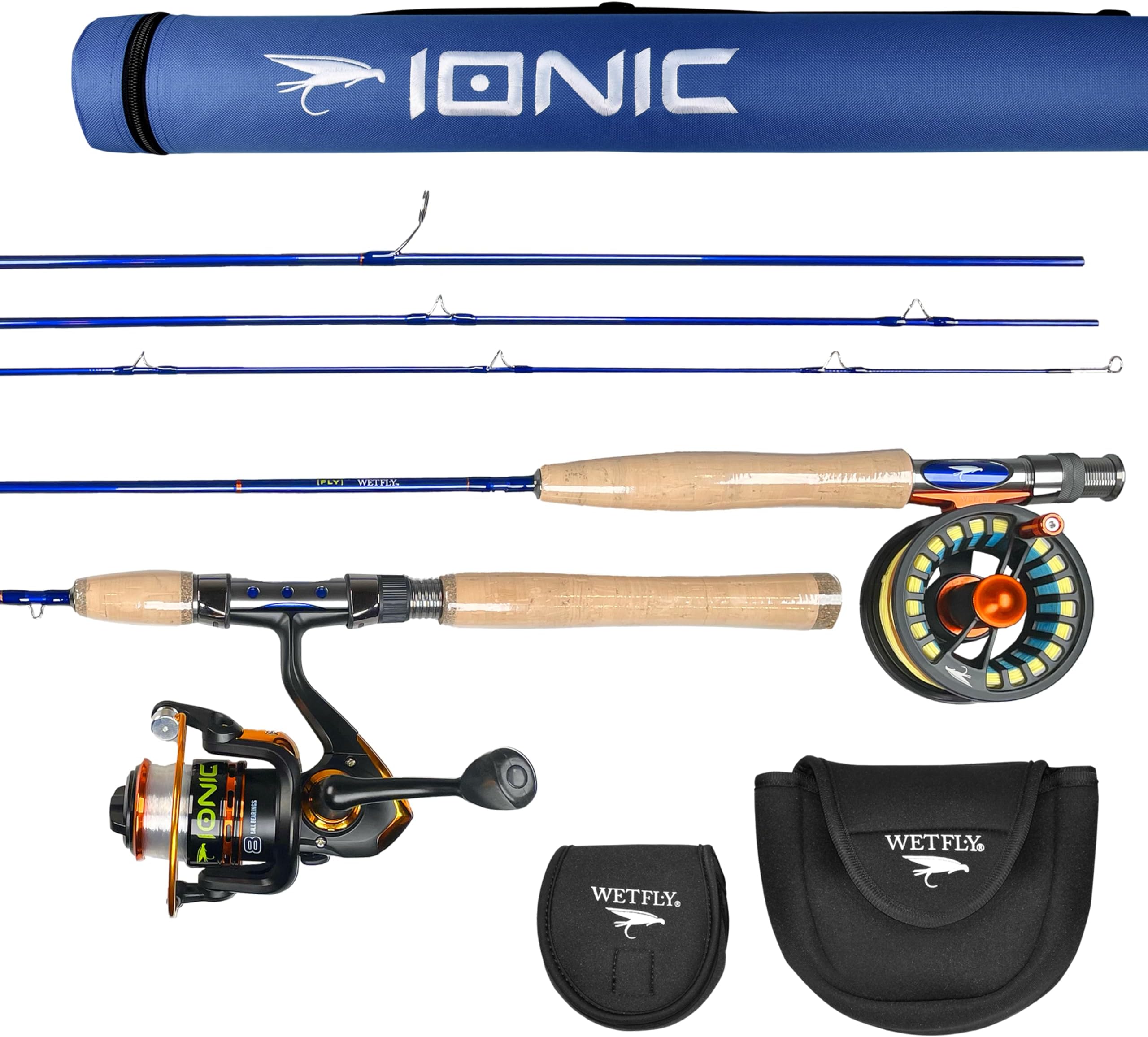 Ionic Fly/Spin Carbon Fiber Fishing Rod Combo - All-in-One Hybrid Kit for Fly & Spin Anglers