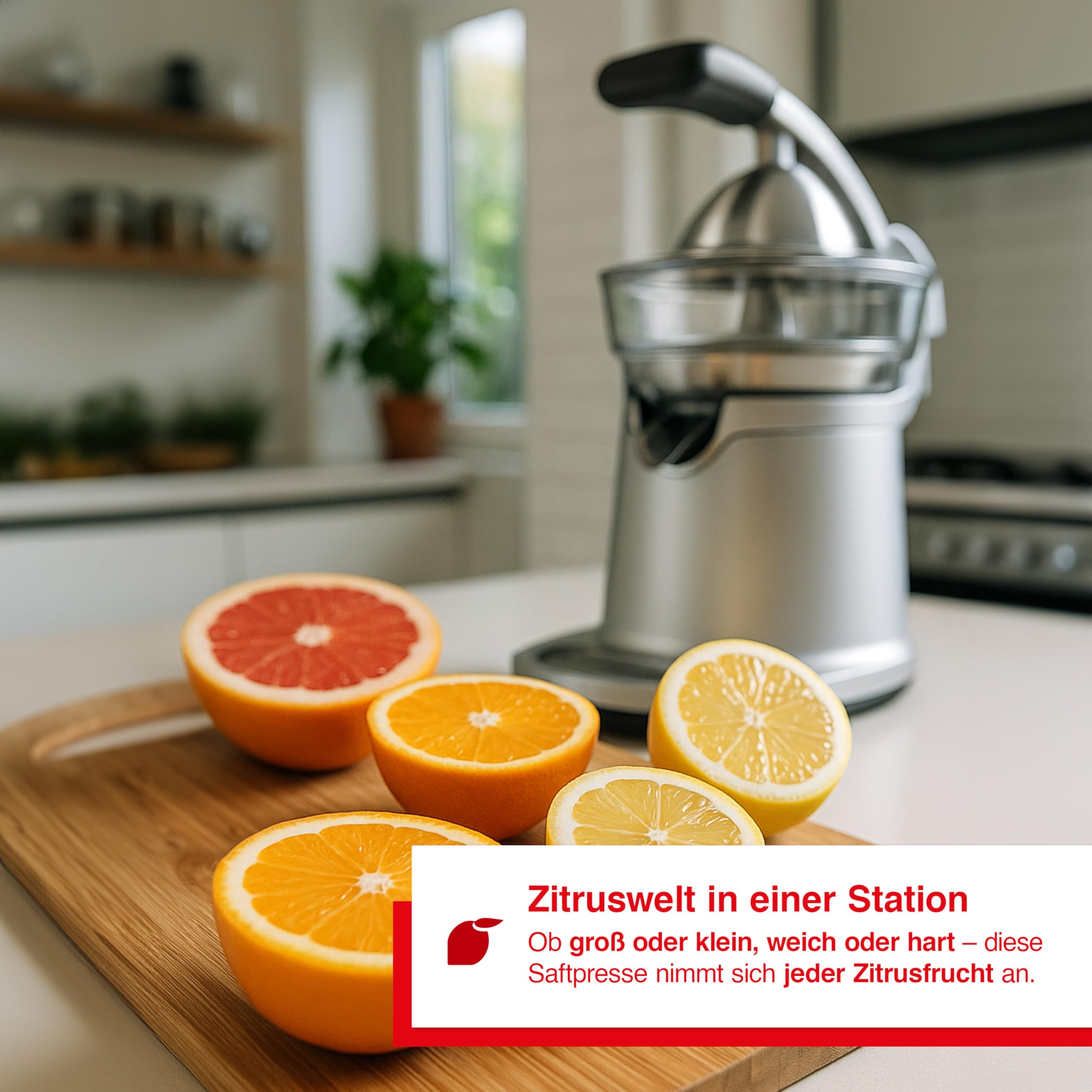 Solis Citrus Press Station 8454 Zitruspresse - Elektrischer Edelstahl Entsafter - Automatische Saftpresse - Spülmaschinenfest - Zitronenpresse | 230W, Edelstahlgehäuse, Presshebel mit 2 Sieben, Anti-Tropf-Funktion, BPA-frei spülmaschinenfest