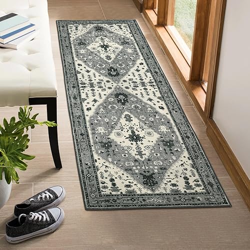 Miniatura 518 de Lahome Tapete tribal bohemio, pequeño, suave, antideslizante, lavable, de pelo corto, para piso en puerta, interior, entrada, baño, silla, Verde