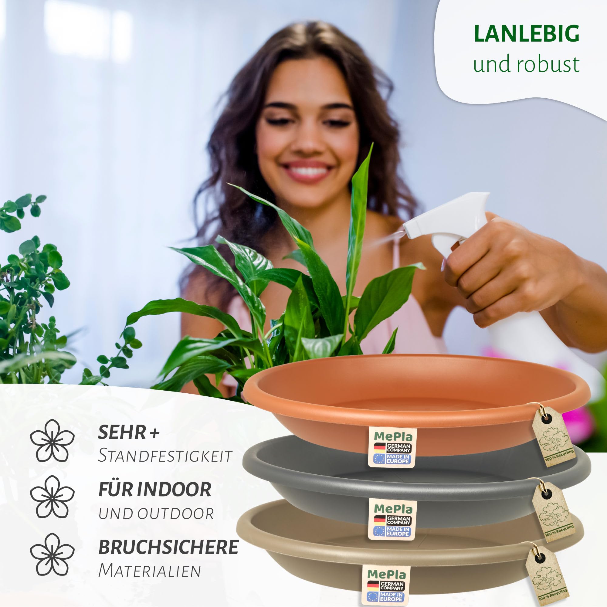 Mepra Lot de 2 Pots de Fleurs Cylindro + Soucoupe Assortie Set Kübel ø60 + US ø58 cm Anthracite