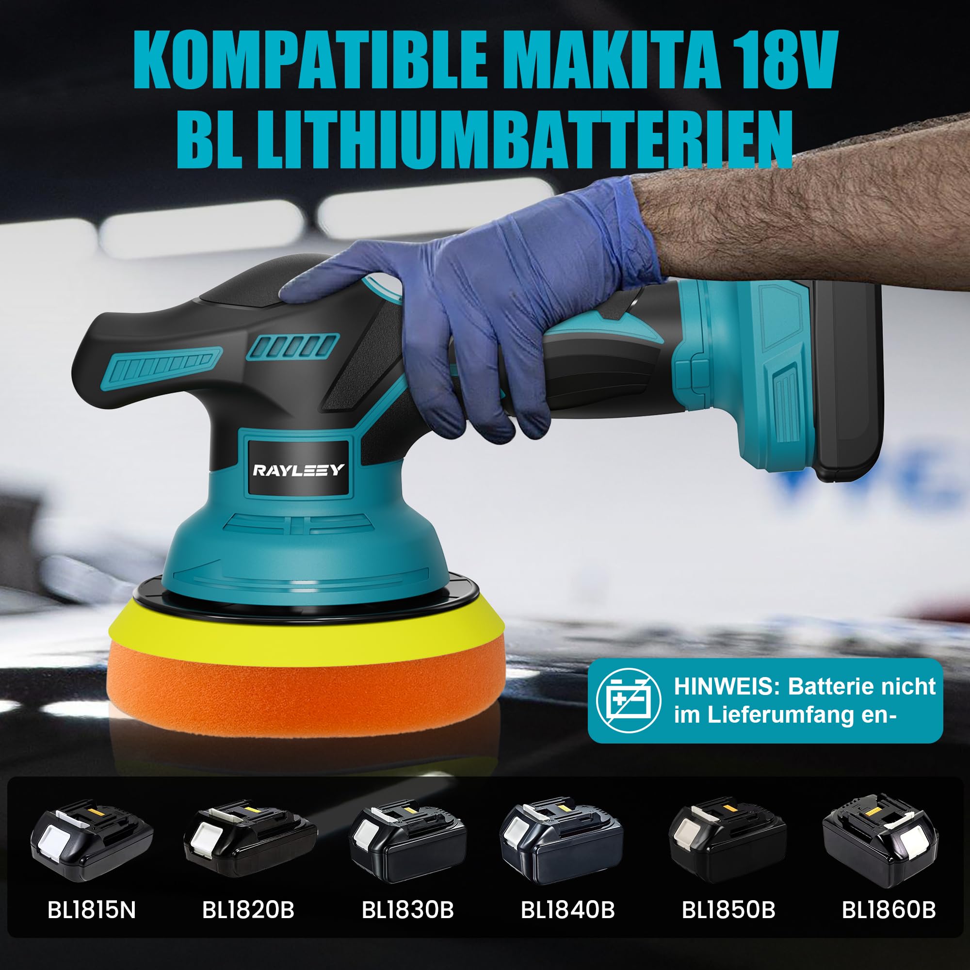 Poliermaschine Auto für Makita 18V Akku (Ohne Akku), Exzenter poliermaschine, 8 Variable Geschwindigkeit, Akkupolierer mit Polierteller, Auto Politur Set für Autopflege Polieren Autodetailing Wachsen