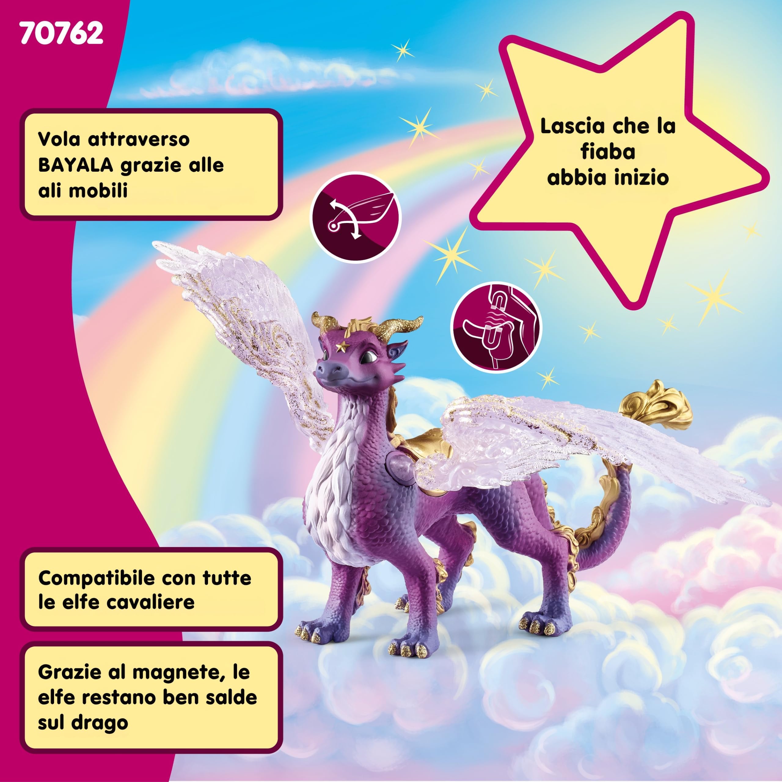 SCHLEICH BAYALA | Drago del Cielo Notturno 70762 | Figura dettagliata con Ali mobili e Trasparenti & Magnete Integrato | Idea Regalo per Bambini | Giocattolo dai 5 Anni | 15 x 10 x 18 cm