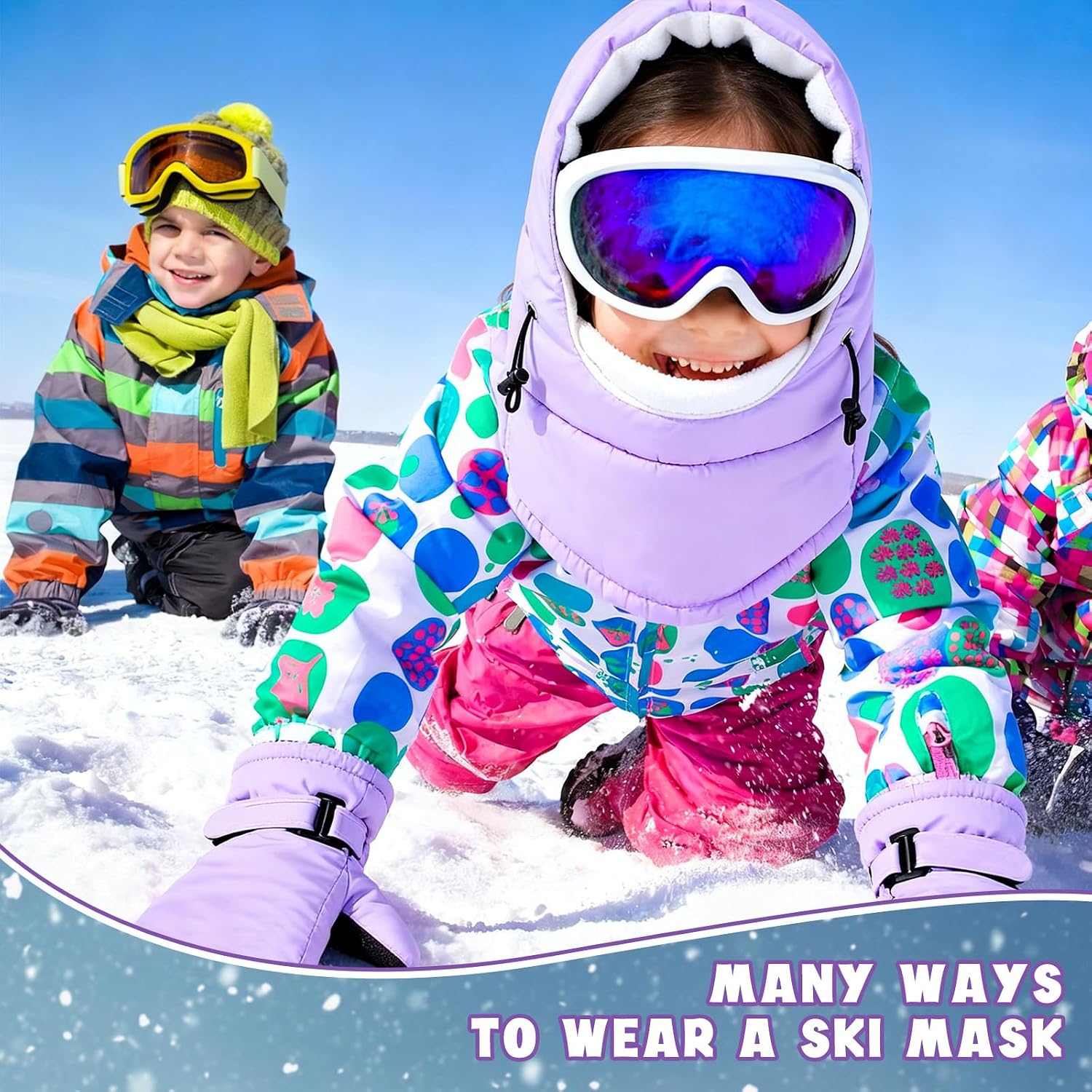 Geyoga 6 Pcs Kids Ski Balaclava Mask and Gloves Set Fleece Windproof Winter Hats Mittens for Winter Boys Girls Neck Warmer