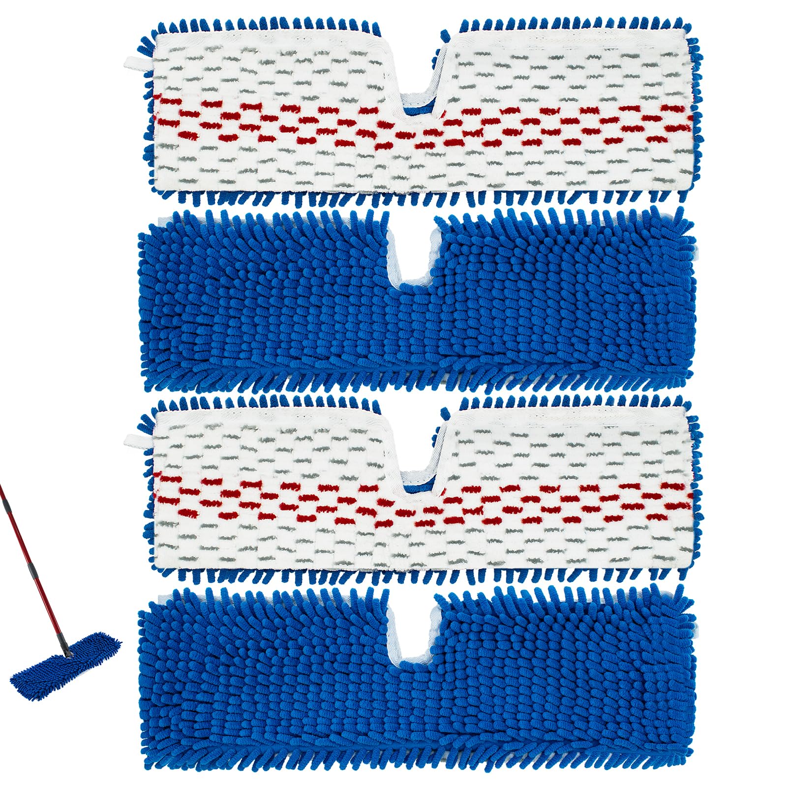 4 Pack Mop Replace Head for Ocedar Hardwood Floor'n More 3-Action Flip Mop,Mop Heads Replacements for Dry Wet Use,Chenille&amp;Microfiber Double Sided Mop Refills,Reusable Mop Pad for Multi Surface Floor
