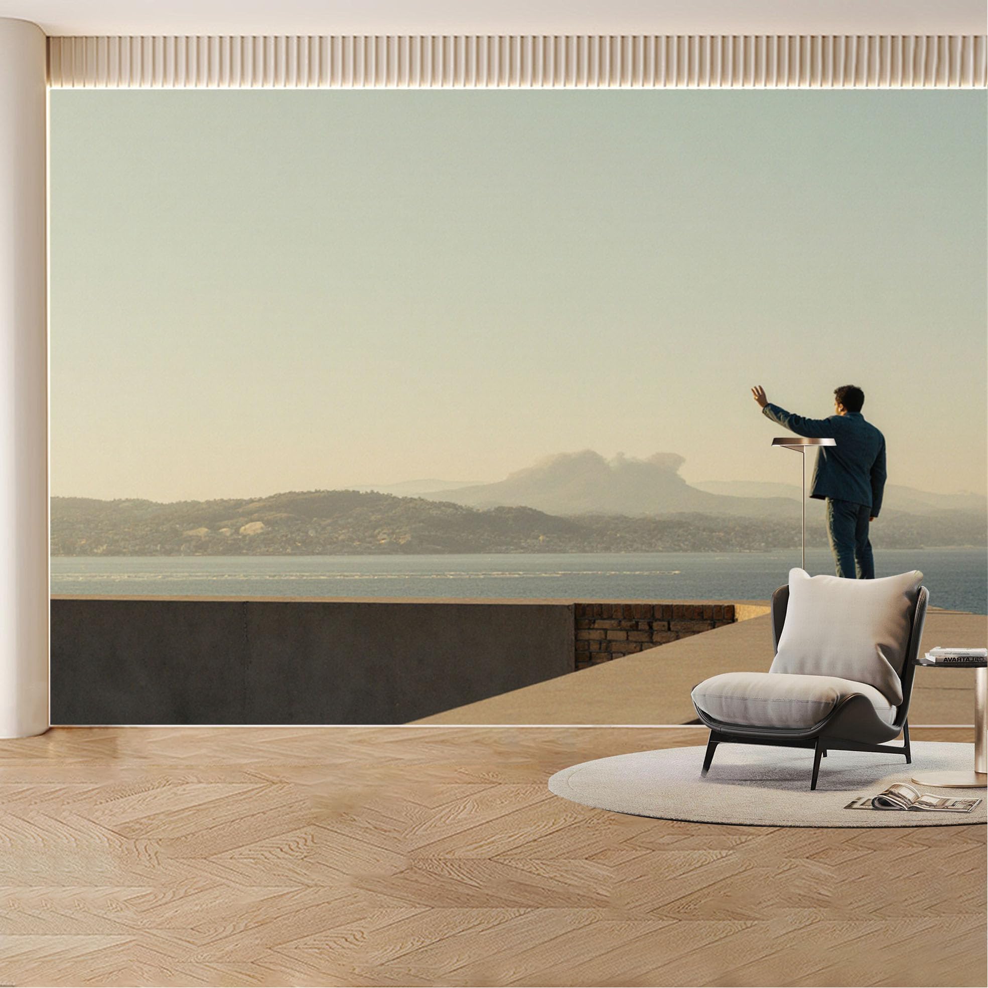 Custom Wall Mural Wallpaper Ocean Mountain Landscape 3D Effect Wall Decor Minimalist Sunset Removable SelfAdhesive Large Photo for Living Room， Bedroom， Office