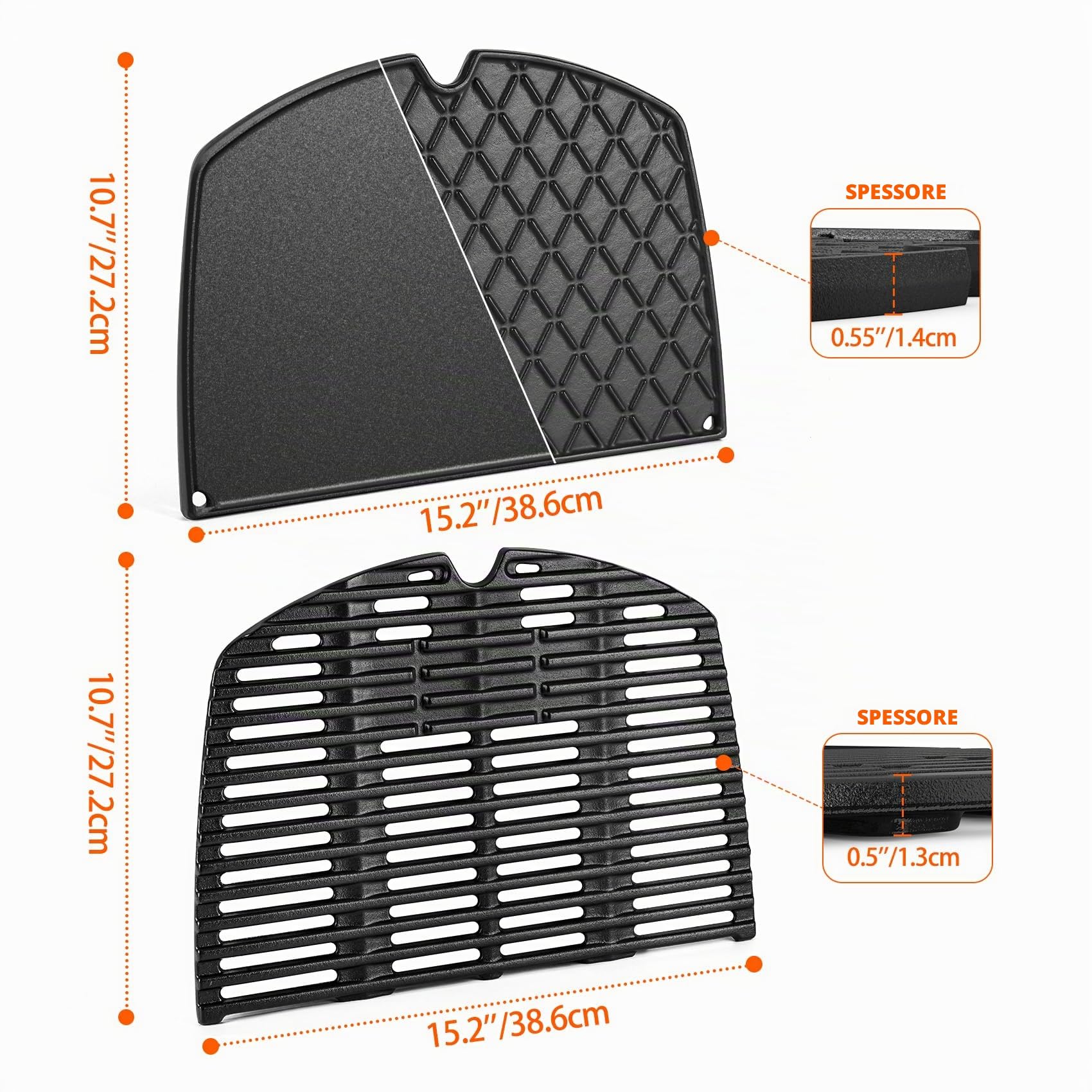 Onlyfire Set di Piastra e Griglia di Cottura in Ghisa per Griglie a Gas Weber Q200 Q220 Q240 Q2000 Q2200 Q2400, Ricambio per Weber 6559/7645
