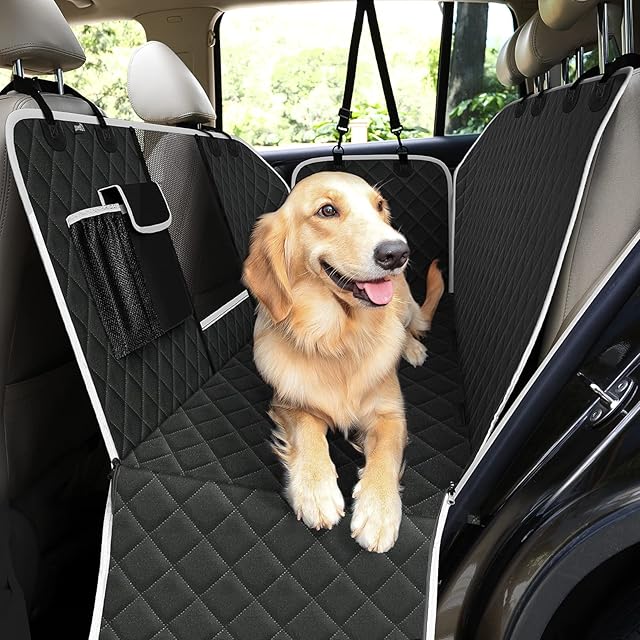 Pecute Dog Car Seat Cover 100% Waterproof,Rear Seat Covers for Dogs with Viewing Window/Side Flaps/Storage Bags,Dog Car Hammock Scratch Proof Nonslip Back Seat Protector for Cars Trucks SUV(146x136cm)
