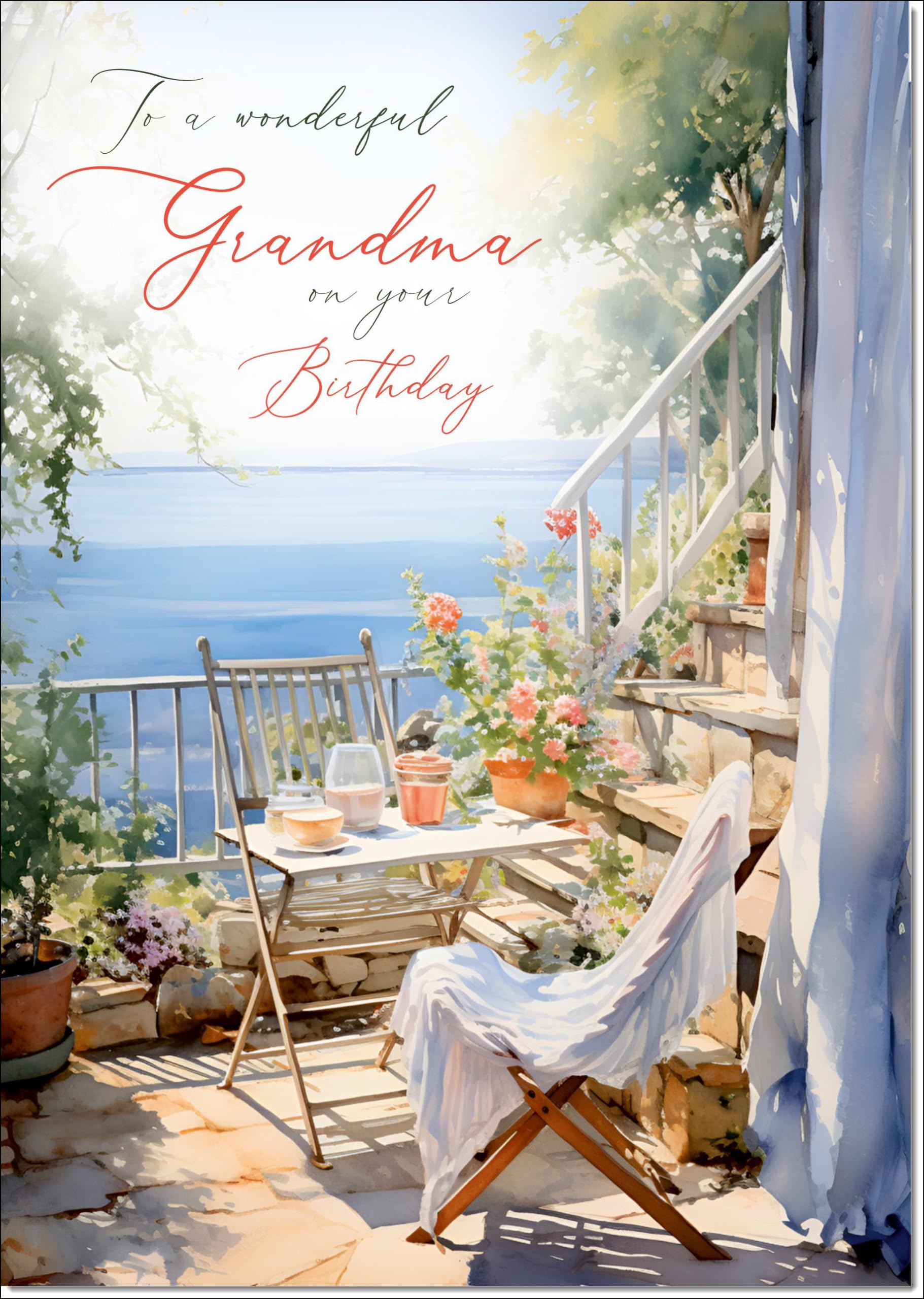 doodlecards Grandma Birthday Card Amalfi Coast Large A4 Size with Plain Envelope