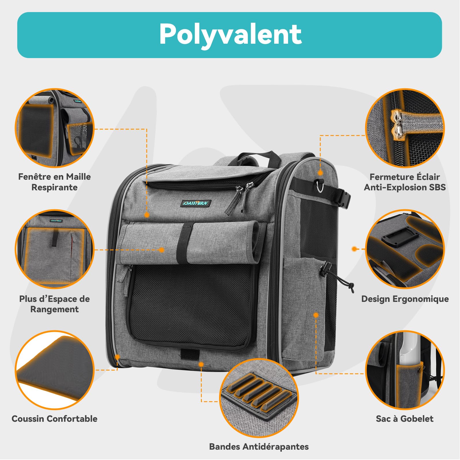 DAISTERN de BSWAY Panier Vélo Avant pour Chien Chat avec Support Ultra-Robuste en L Φ55mm, Sac de Transport 4 en 1 jusqu'à 9KG, Respirant, Bande Réfléchissante, Coussin Confortable Imperméable