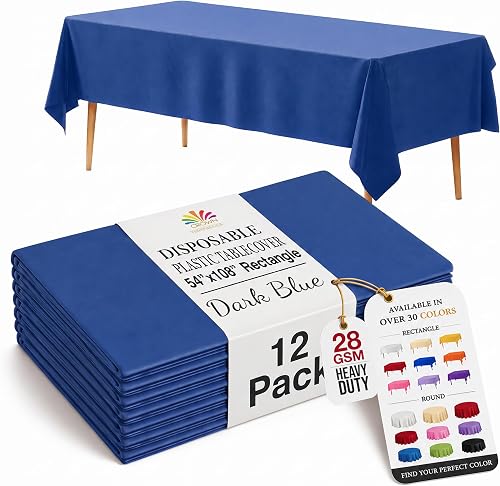 12-Pack Premium Plastic Tablecloth 54in. x 108in. Rectangle Table Cover - Dark B