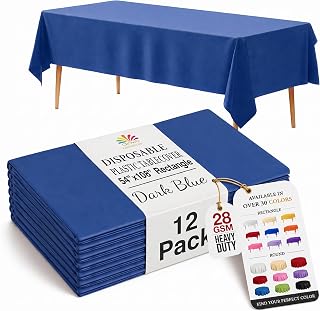 12-Pack Premium Plastic Tablecloth 54in. x 108in. Rectangle Table Cover - Dark Blue