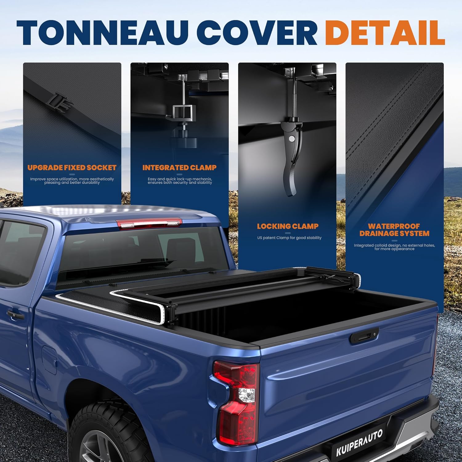 KUIPERAUTO Soft Tri Truck Bed Tonneau Cover Compatible for 2019-2025 Chevy Chevrolet Silverado/GMC Sierra 1500 5.8FT (69.6") Bed Fleetside, w/Reflective Strip (Excludes 2019 Classic Model)