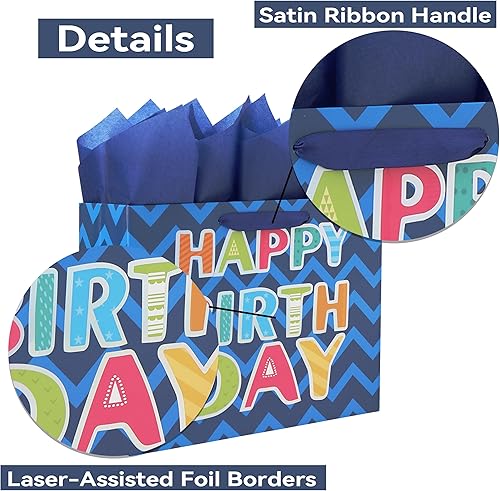 Miniatura 4 de Bolsa de regalo azul grande de 13 pulgadas para fiestas de cumpleaños de hombres o mujeres, fiestas de niños, niñas o niños, baby showers, bebés