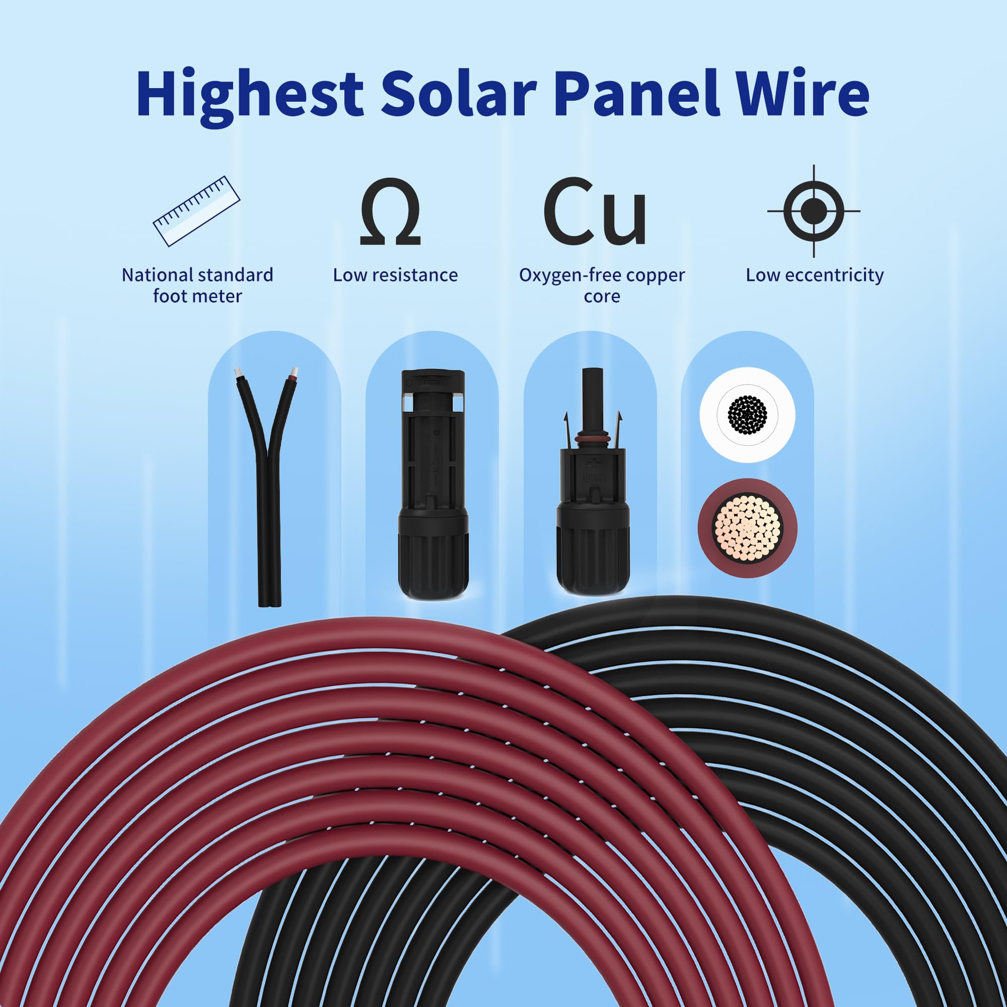Solar Extension Cable 10AWG 6mm² 328FT PV Panels Wire 10Gauge SJZSUNRUN Adaptor Cables with Female & Male Waterproof Connectors for Outdoors, Marine, Photovoltaic 328Ft (100m) Black