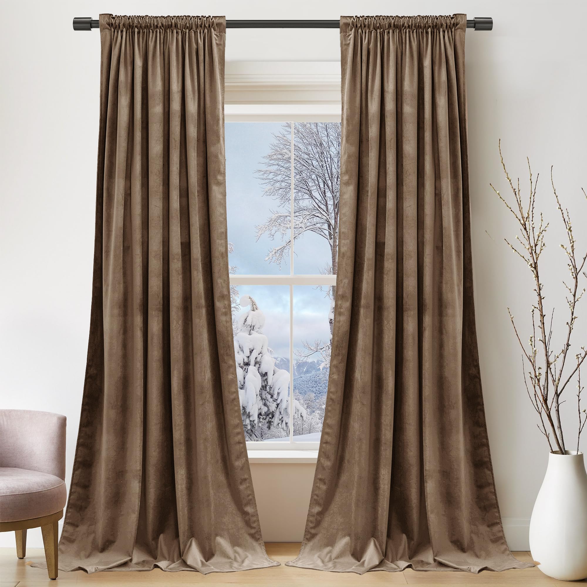 PONY DANCE Pencil Pleat Champagne Velvet Curtains - Image 2