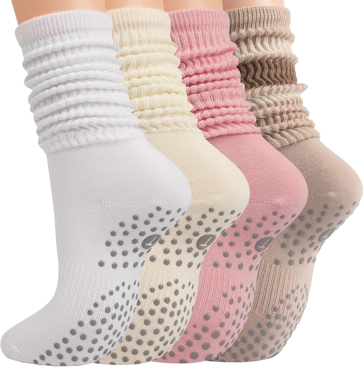 Grip Pilates Slouch Socks for Women, Non Slip Scrunch Yoga Barre, Grippy Slouchy Knee High Boot Socks for Hospital