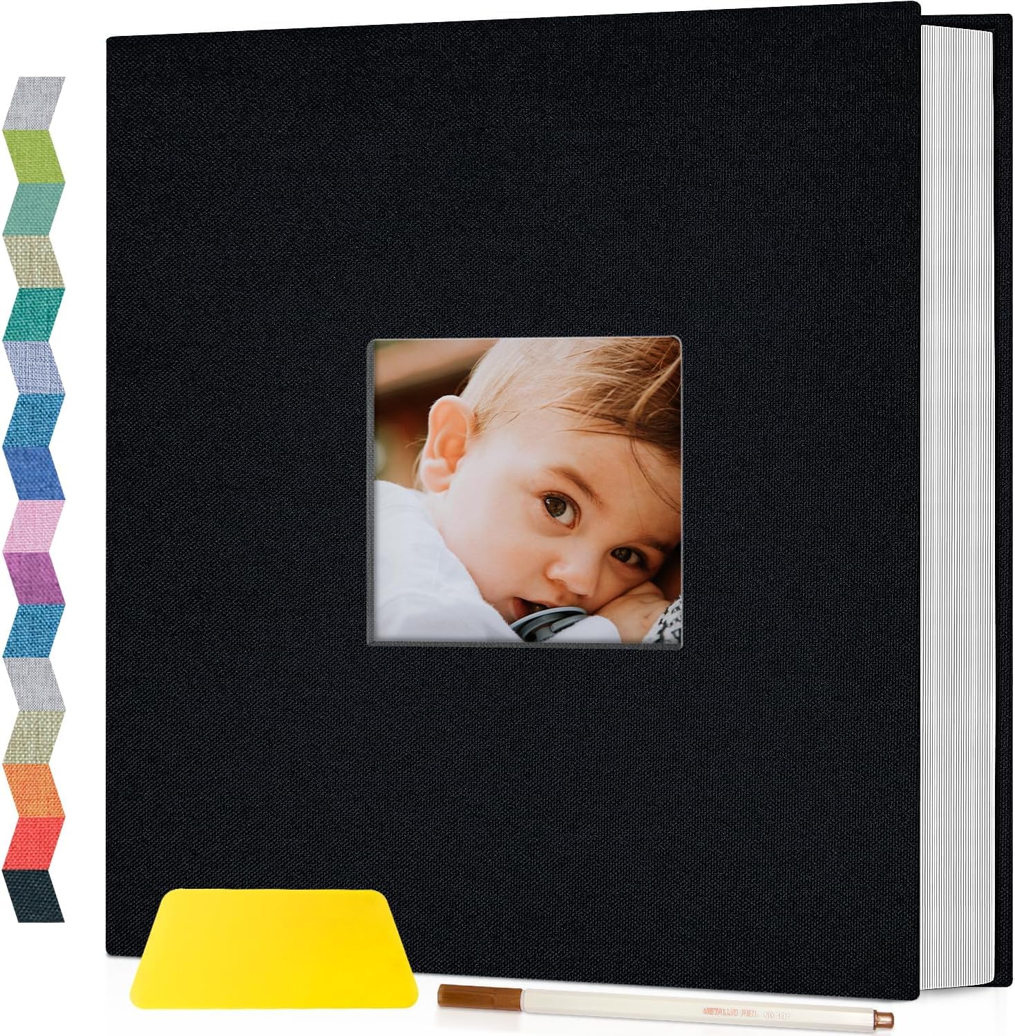 Popotop Photo Album Self Adhesive with Picture Display Window,40 Pages DIY Scrapbooking Supplies Kit for 4x6 8x10 Picture,Linen Cover Memory Book for