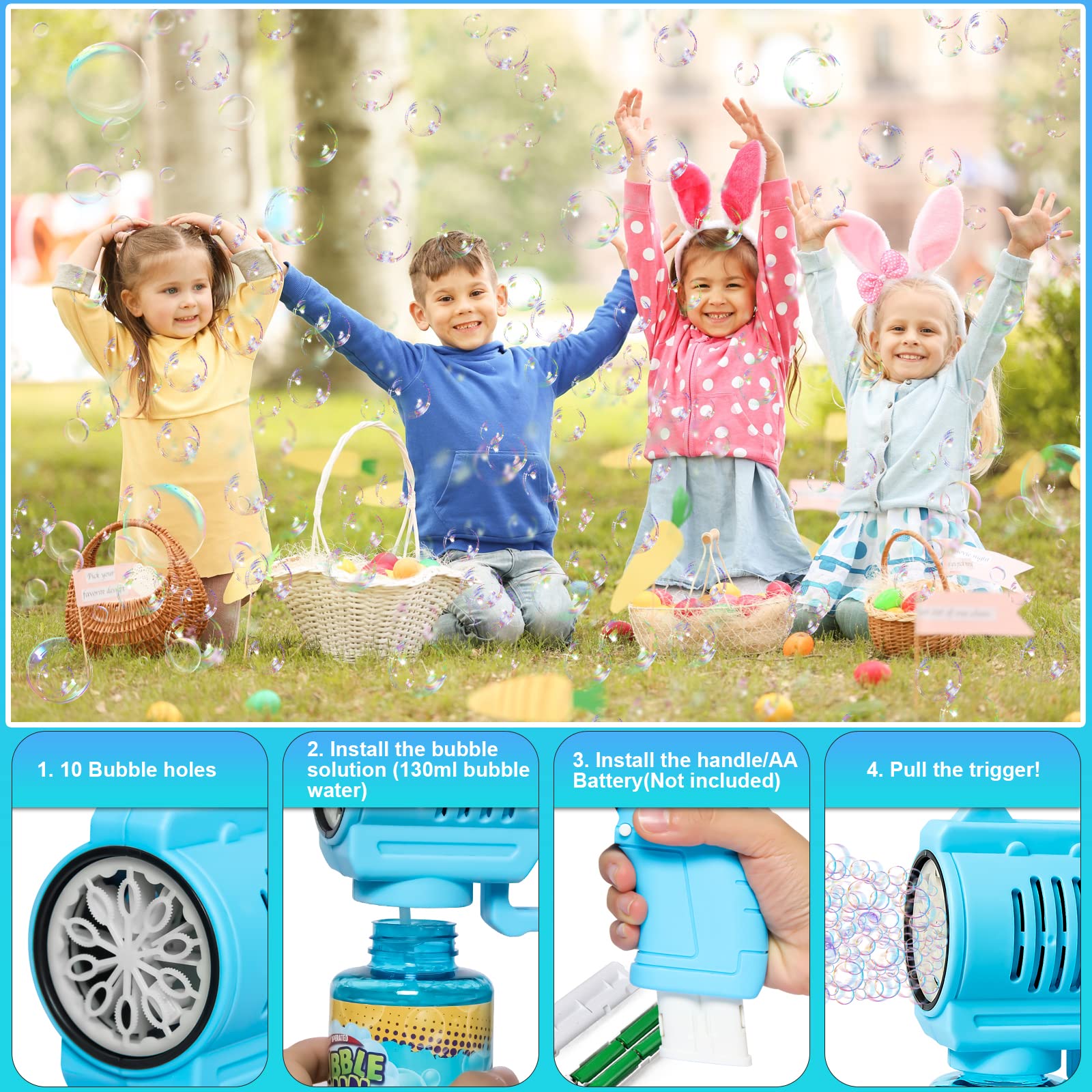 Panacare 2Pièces Pistolets à Bulles,Machine à Bulles de Savon Gun Enfants 4000+Bulles/Minute avec Solution pour Bulles de Savon,Machine a Bulles Jouet à Bulles Cadeau pour Enfant/Anniversaire/Fête