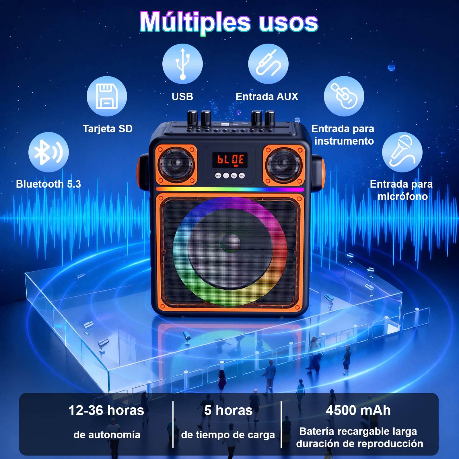GuKKK Karaoke, Altavoz Bluetooth Portátil para Adultos y Niños con 2 Micrófonos Inalámbricos, Altavoz de Karaoke Bluetooth con Luces LED, Karaoke Profesional Completo, Soporta TF/USB/AUX/FM/TWS(Negro)