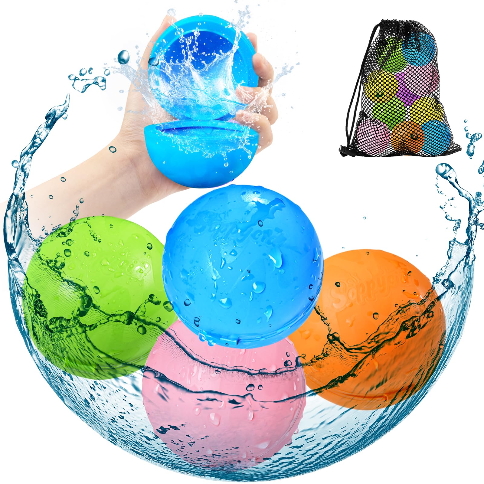 SOPPYCID Globos De Agua Reutilizables,4 Piezas Globos De Agua Juegos De Agua,Globo Agua Bombas De Juguetes De Piscina,Juegos Al Aire Libre Silicona Bombas De Agua,Globos Agua De Juegos Playa