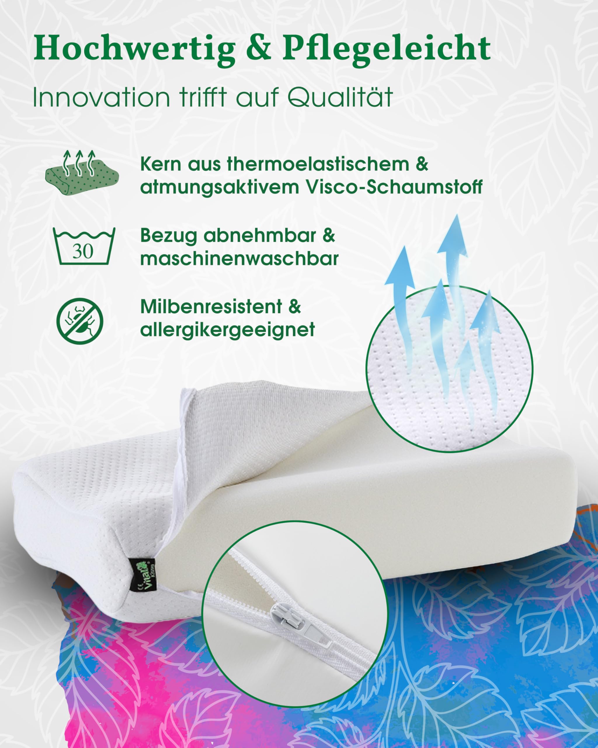 Orthopädisches Nackenkissen – Ergonomisches Visco Kopfkissen für Rücken & Seitenschläfer, entlastet Nacken & HWS, fördert Tiefschlaf, reduziert Verspannungen & Schmerzen Bezug waschbar