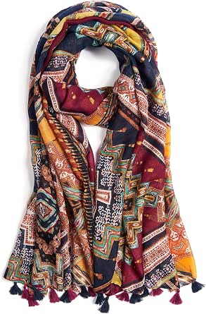 QIUTIMIY Women's Lightweight Soft Floral Leopard Print Scarf with Fringe