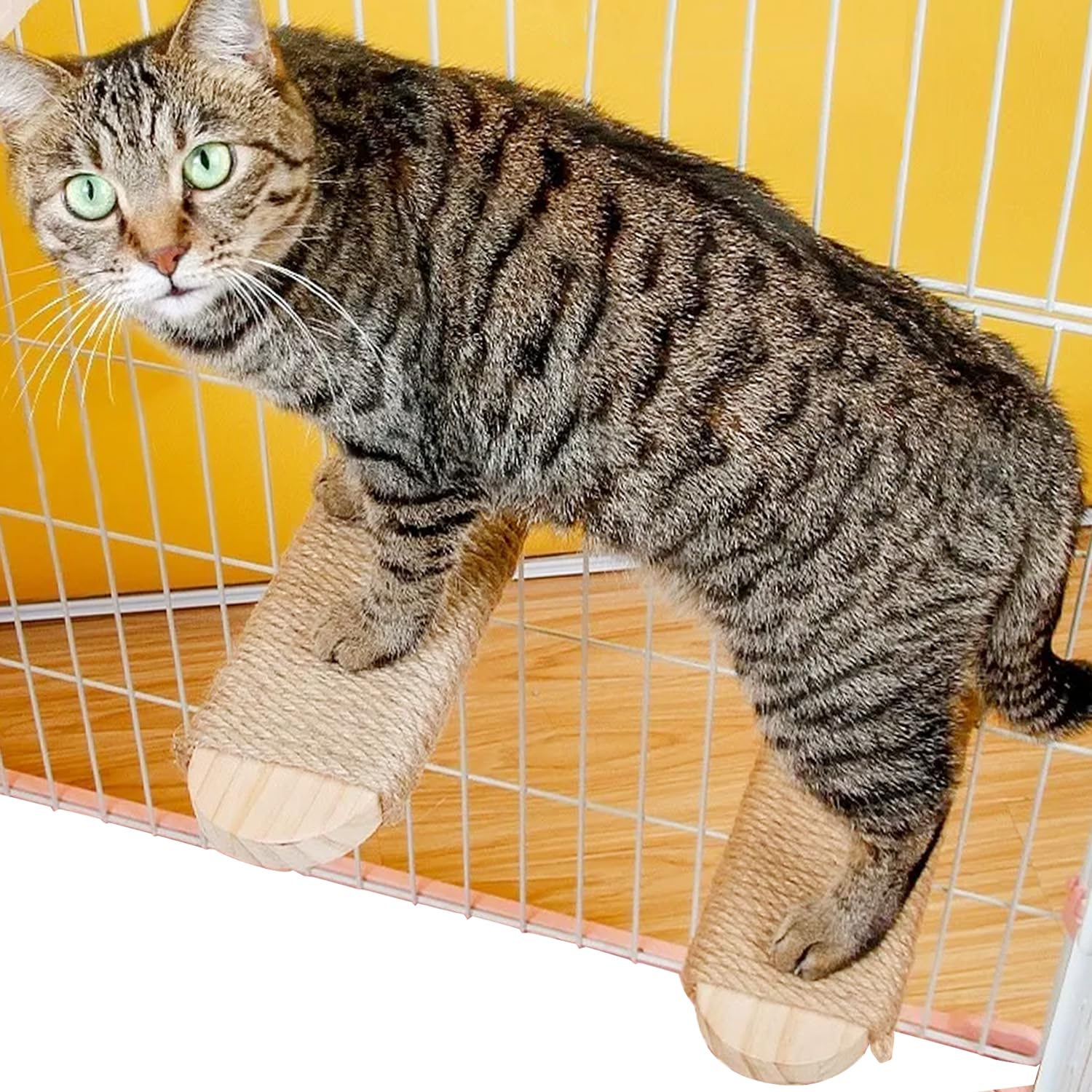 Cat Climbing Steps Scratching Tree - 2pcs Scratching Steps Sisal Hemp Cage Shelf Ladder Pets Perch Furniture Inside The cage with Install Screws (L)