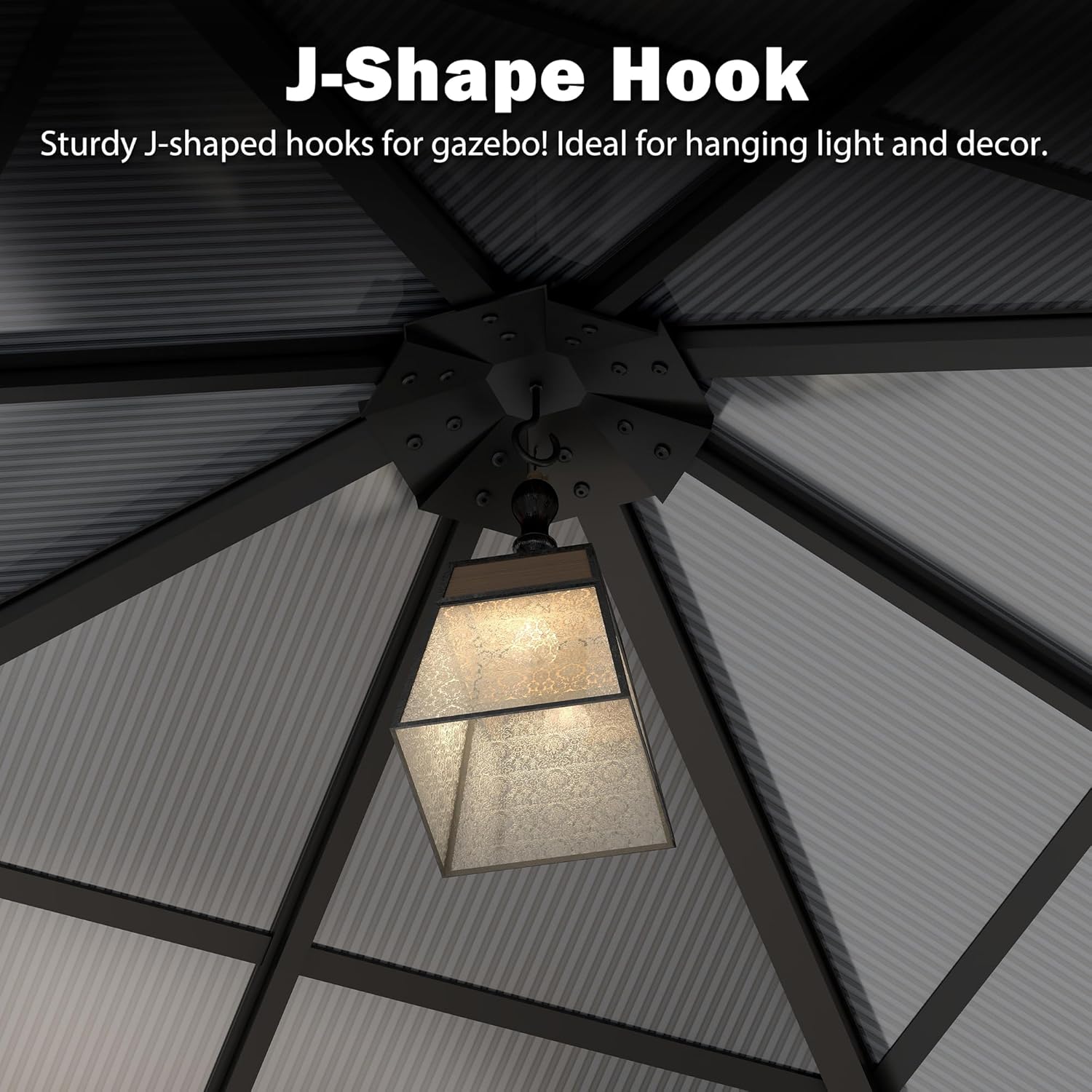 Close-up of the J-shape hook in the gazebo ceiling