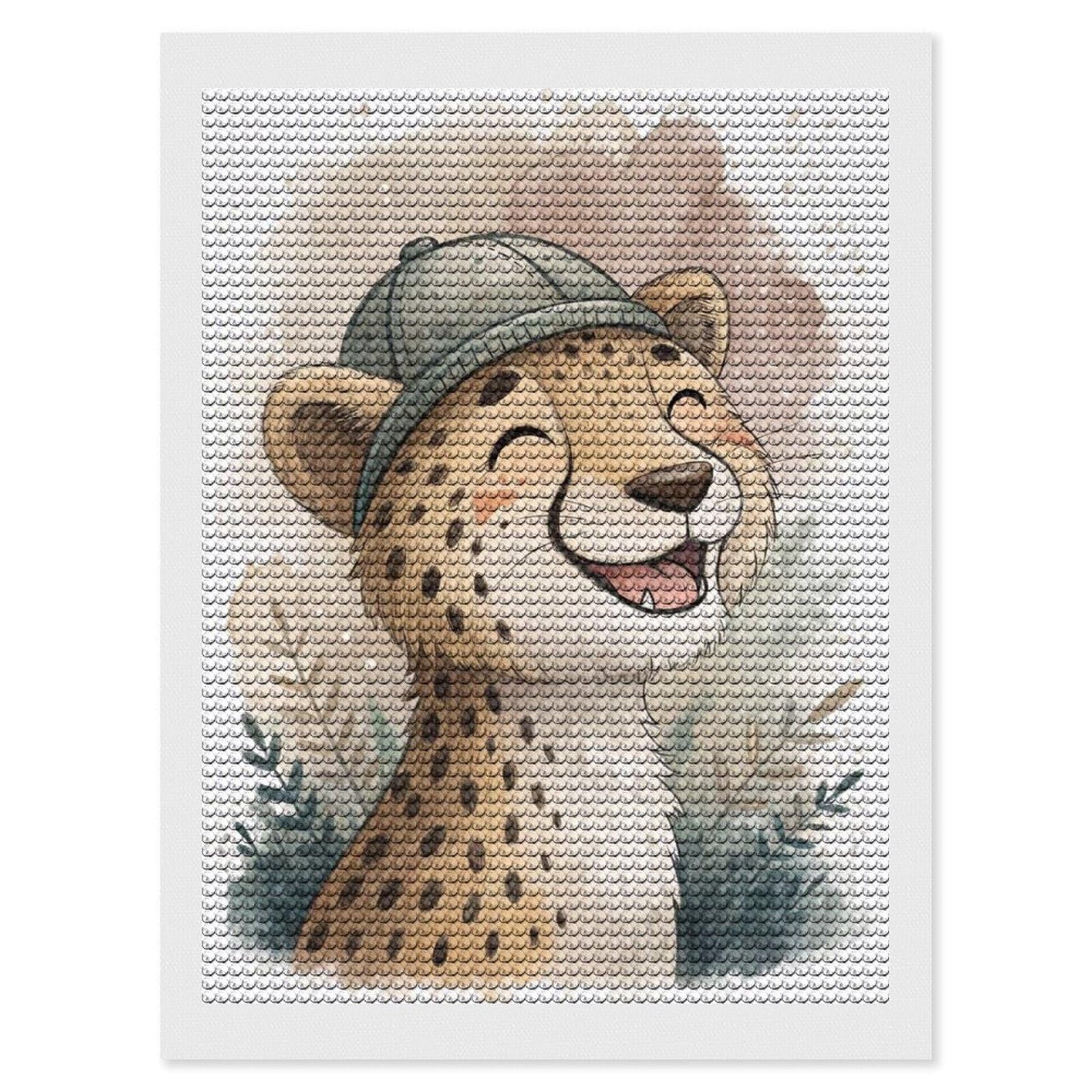 Junmoney Cute Cheetah Cub Wearing A Hat DIY Diamond Art Canvas Kit 12"x16", Winter Craft, Mindful Craft Project, Aesthetic Room Decor, Decor Project