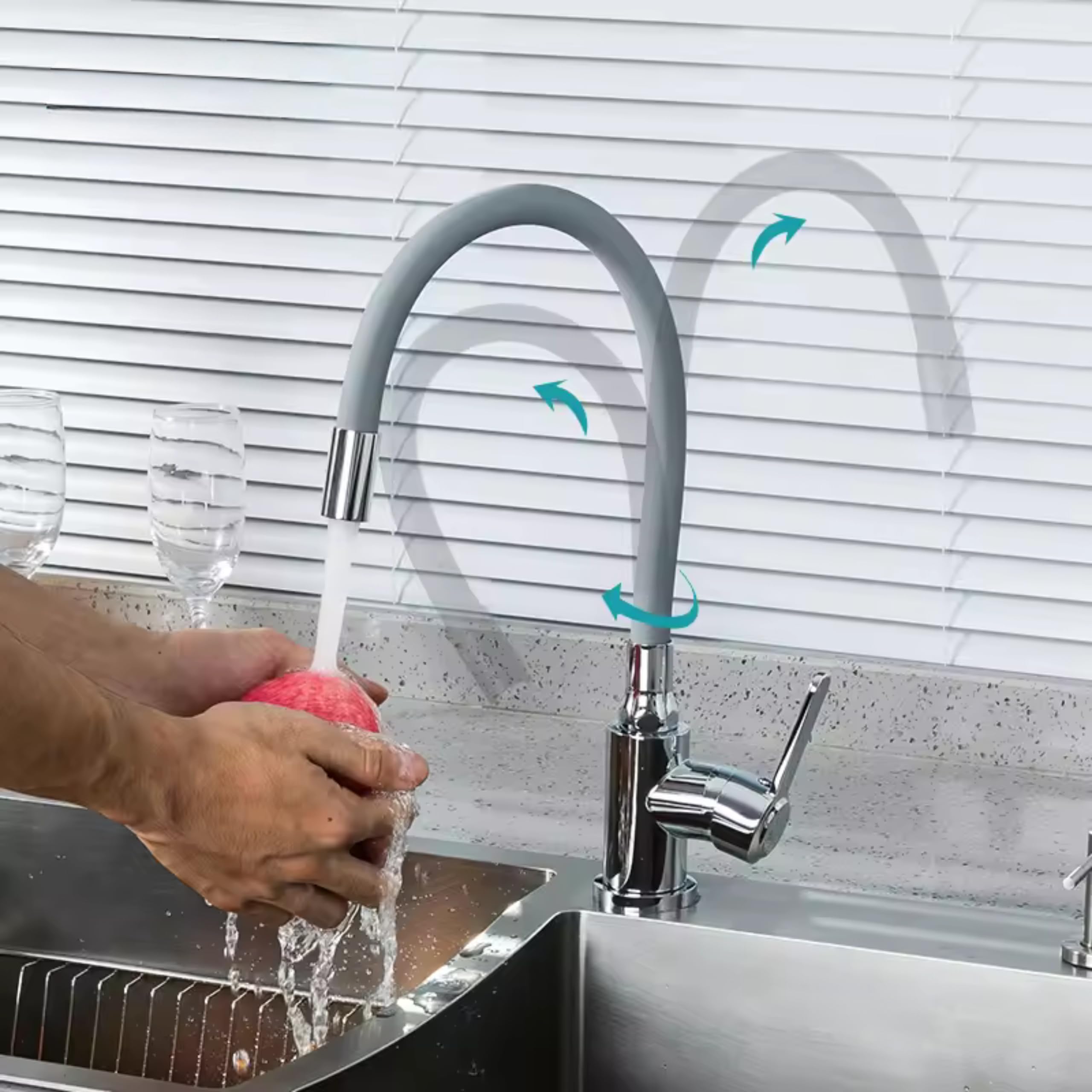 Elza - Grifo de cocina flexible con caño flexible, color gris
